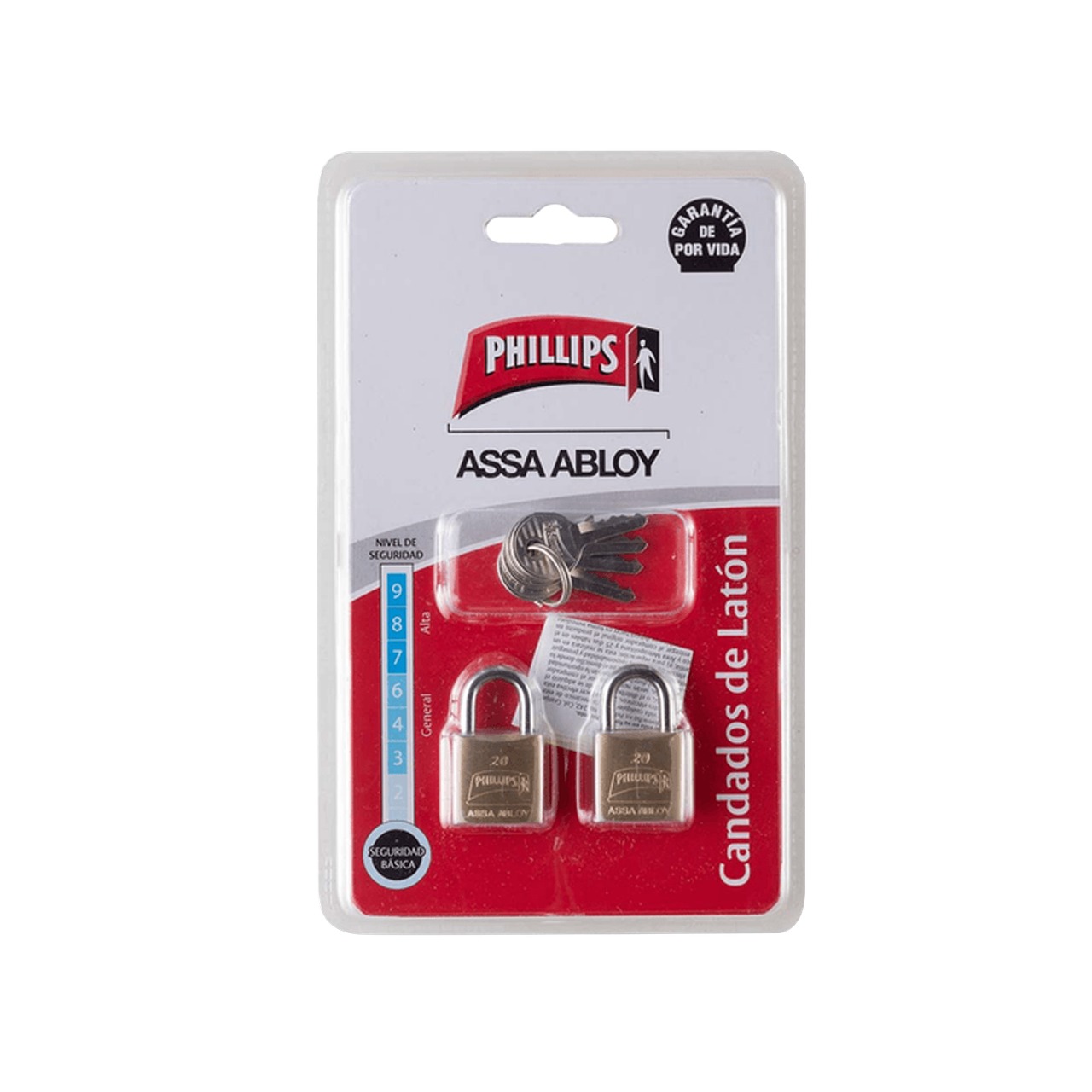 PHILLIPS - CANDADO LATON 20 GEMELOS BLISTER