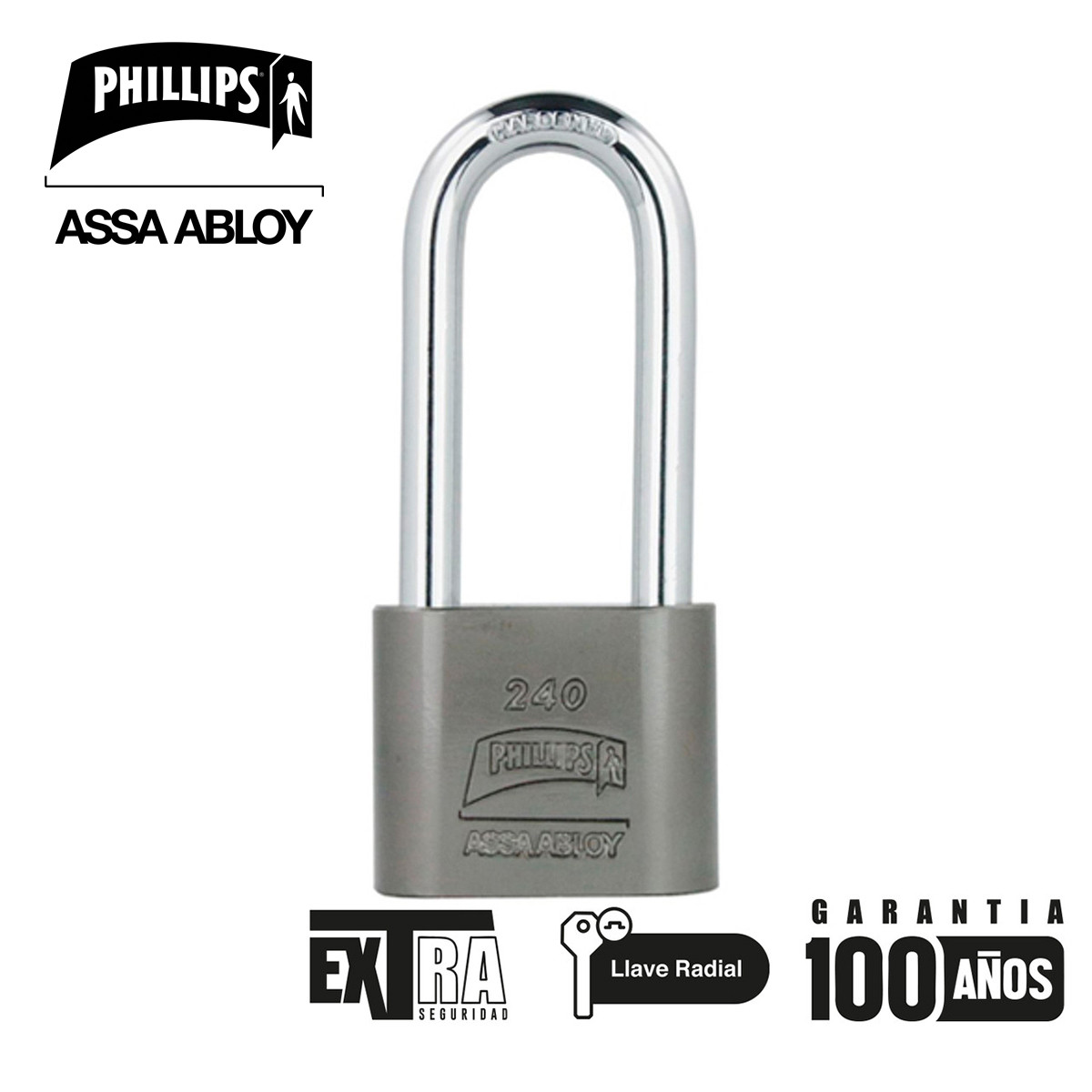 PHILLIPS - CANDADO ACERO 240GL TITANIUM BLISTER