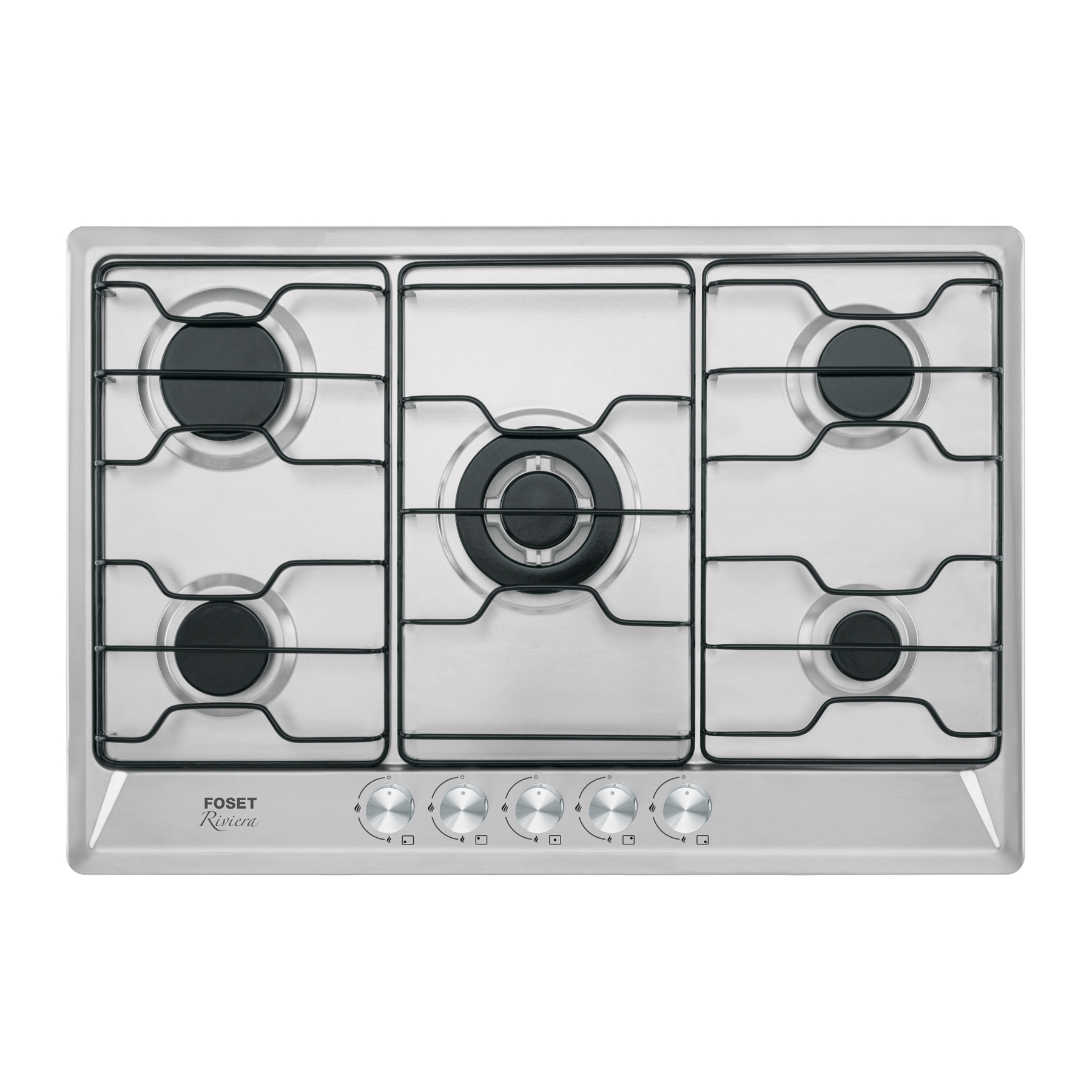 Parrilla gas empotrable 75cm, 5 quem, inox, esmalte, Foset