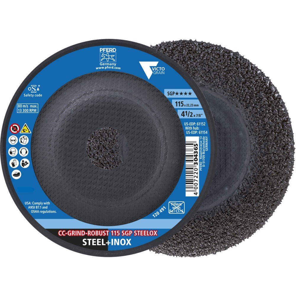 Disco de Desbaste 115 x 22.23 mm Gran Rendimiento Para Acero y Acero Inoxidable 10 Piezas PFERD 64195116