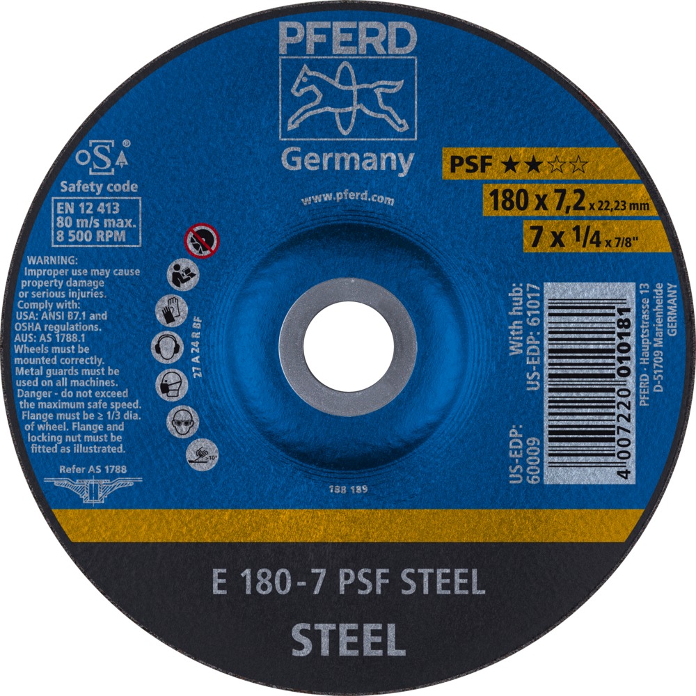 Disco de Desbaste 180 x 22.23 mm Buen Rendimiento Para Acero 10 Piezas PFERD 69220640
