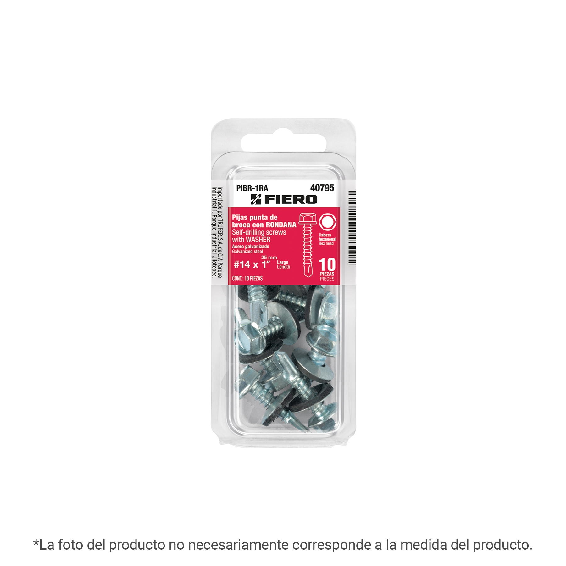 Blíster con 7 pijas 1-1/2' hexagonal punta broca con rondana