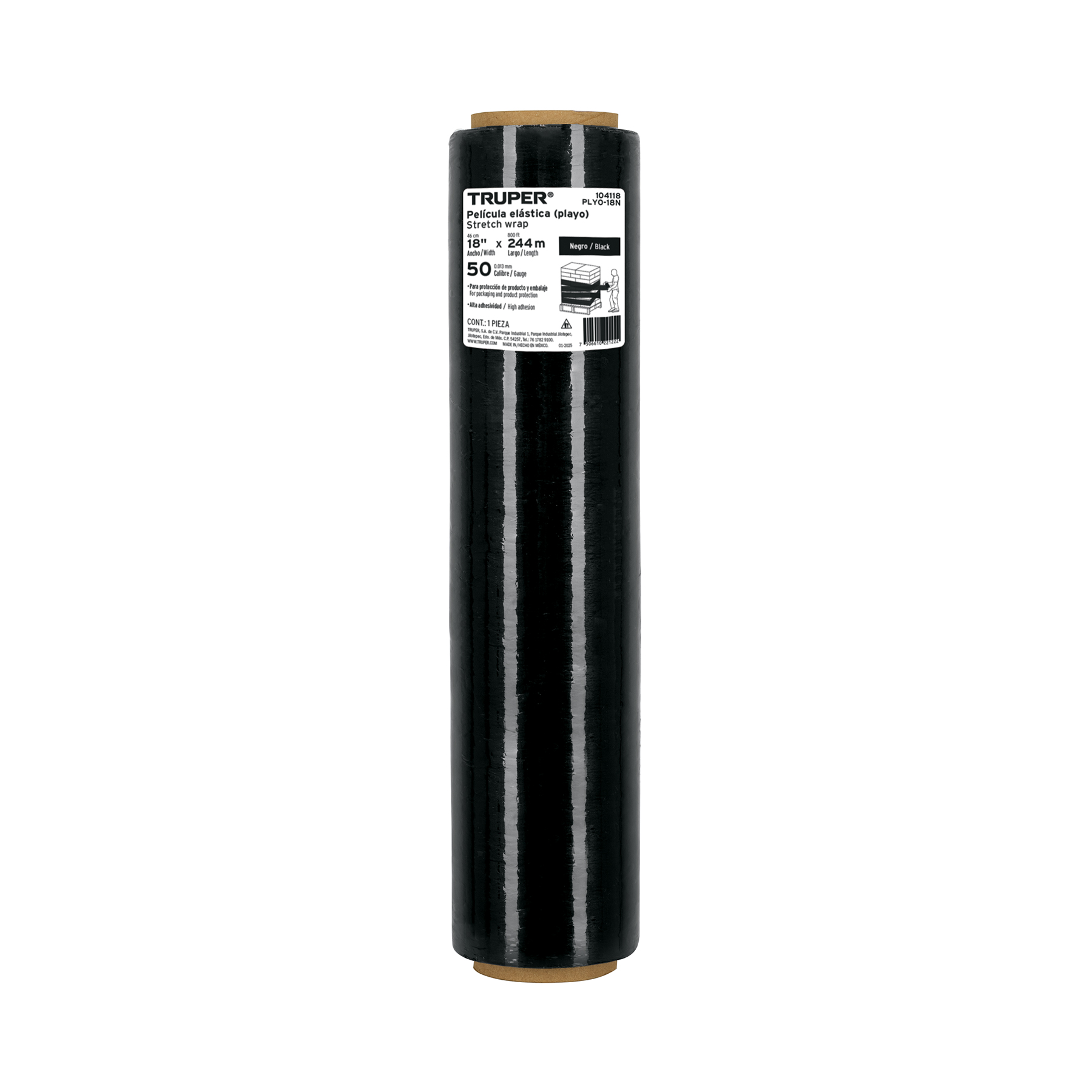 Rollo de 244m película plástica negra playo, 18', cal 50