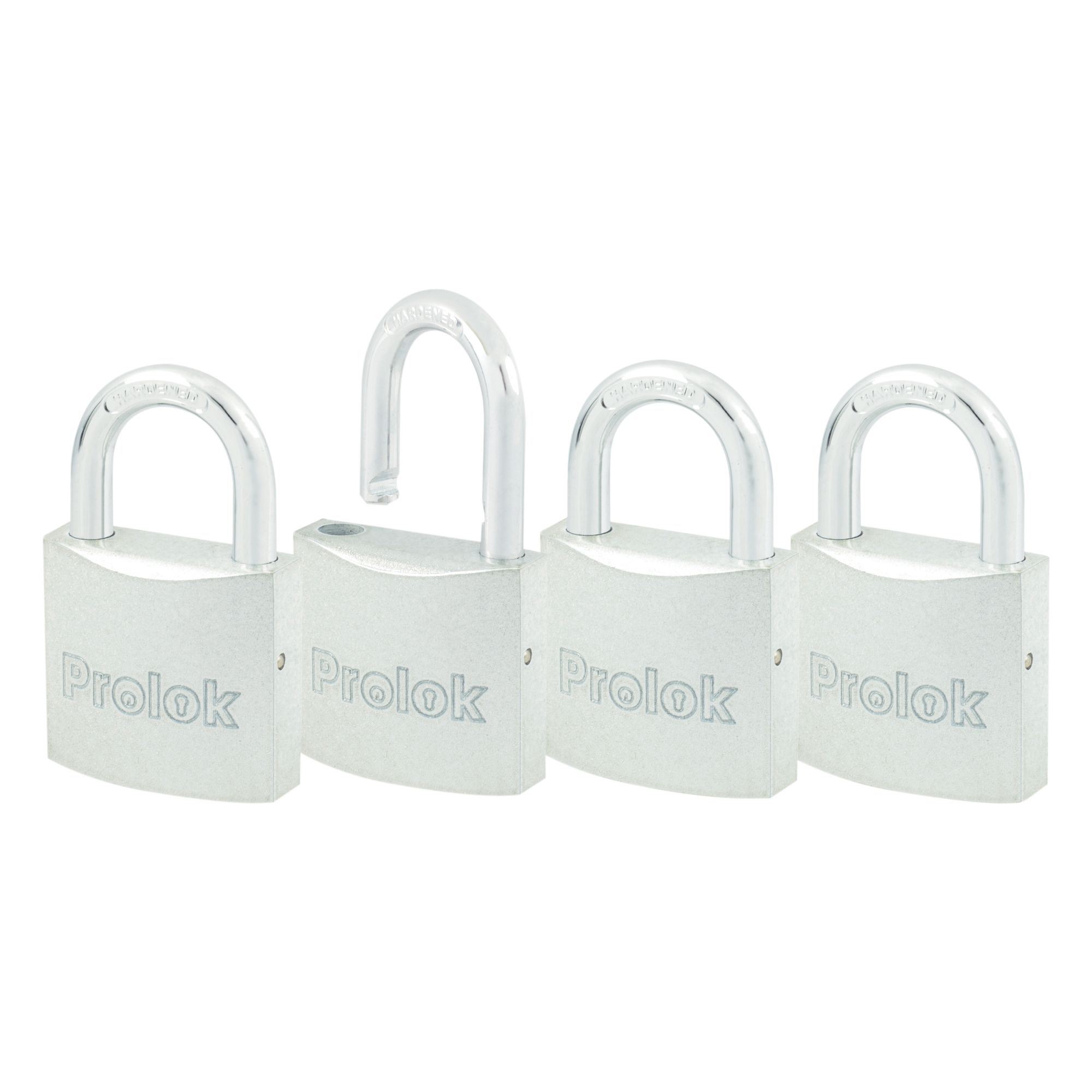 Juego de candados de acero cortos 38 mm, llave estándar, 4 piezas Prolok