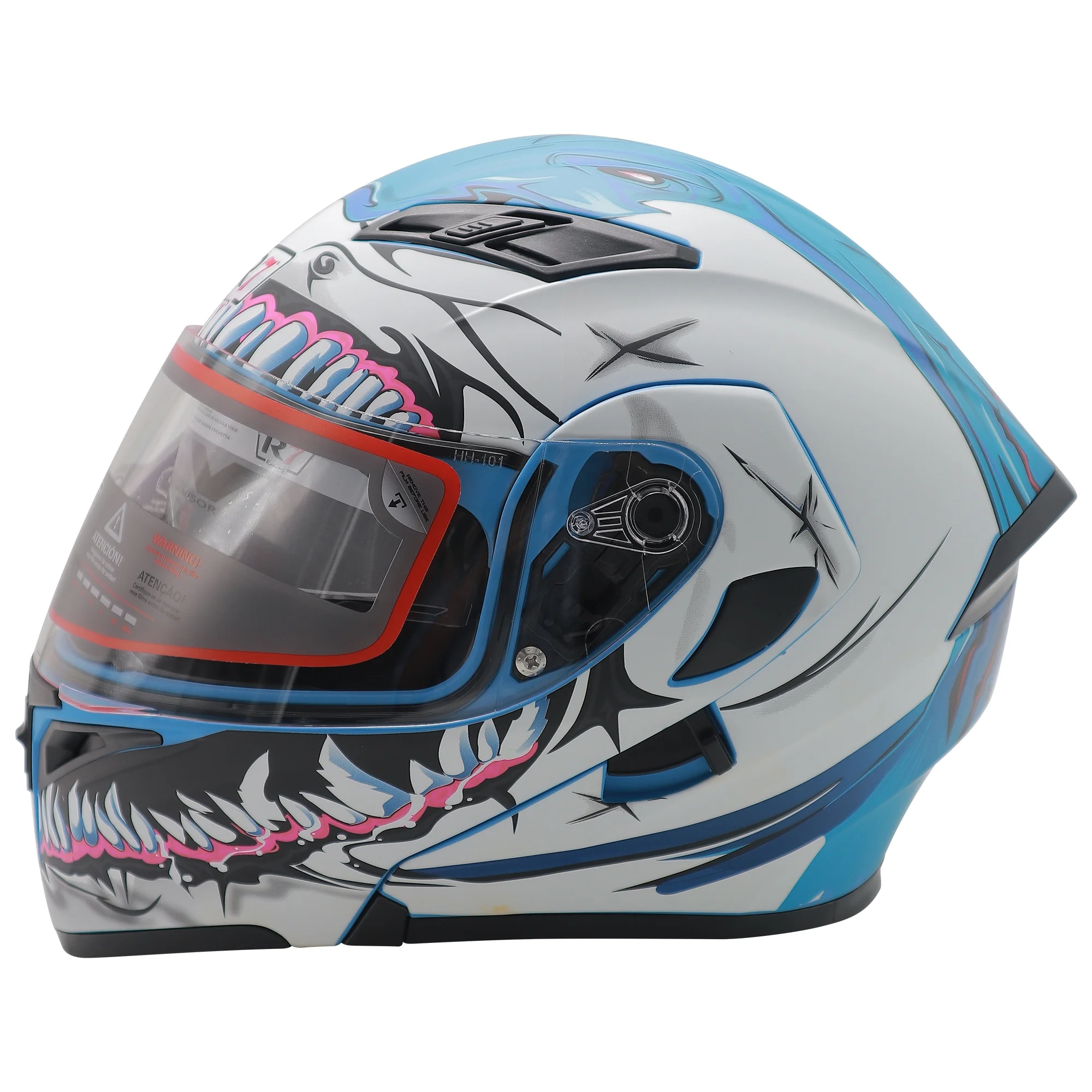 CASCO ABATIBLE R7 RACING UNSCARRED TIBURON DOBLE MICA DOT XL