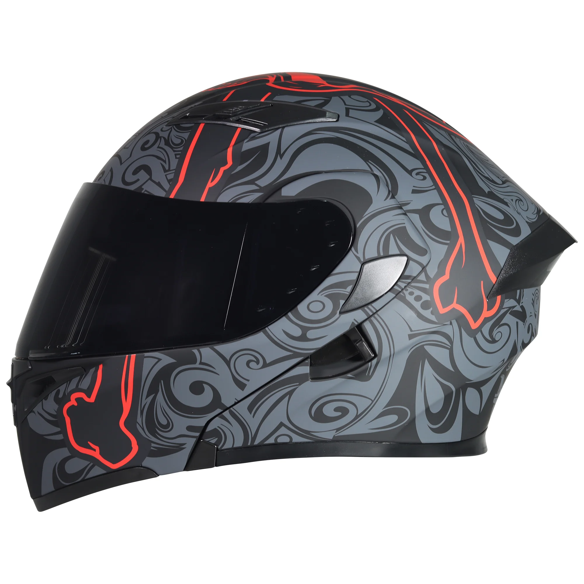 CASCO ABATIBLE R7 RACING UNSCARRED TRIBAL SKULL CON LED DOBL
