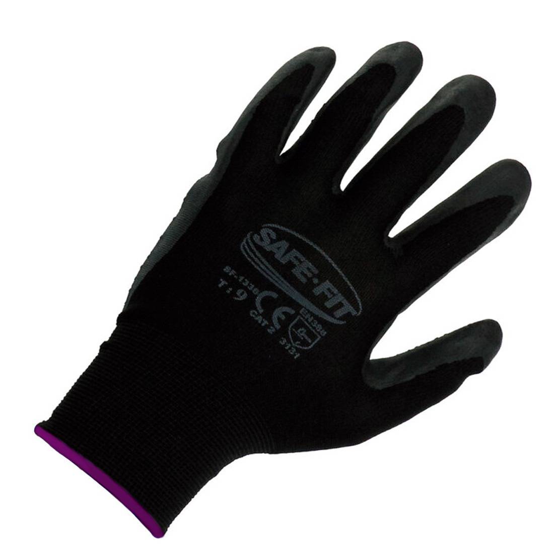 Guante Antiderrapante de Poliéster/Nitrilo con Puntos Negro SAFE-FIT 1336
