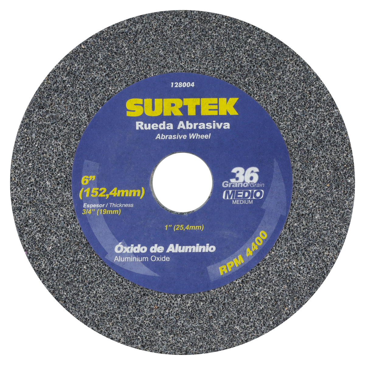 Rueda abrasiva de óxido de aluminio grano 36, 6" x 3/4" Surtek