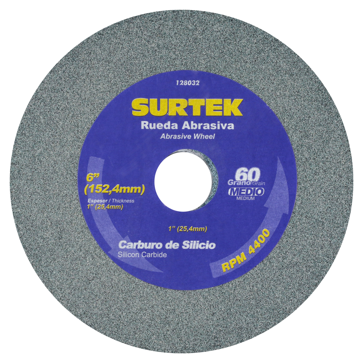 Rueda abrasiva de carburo de silicio verde grano 60, 6" x 1" Surtek