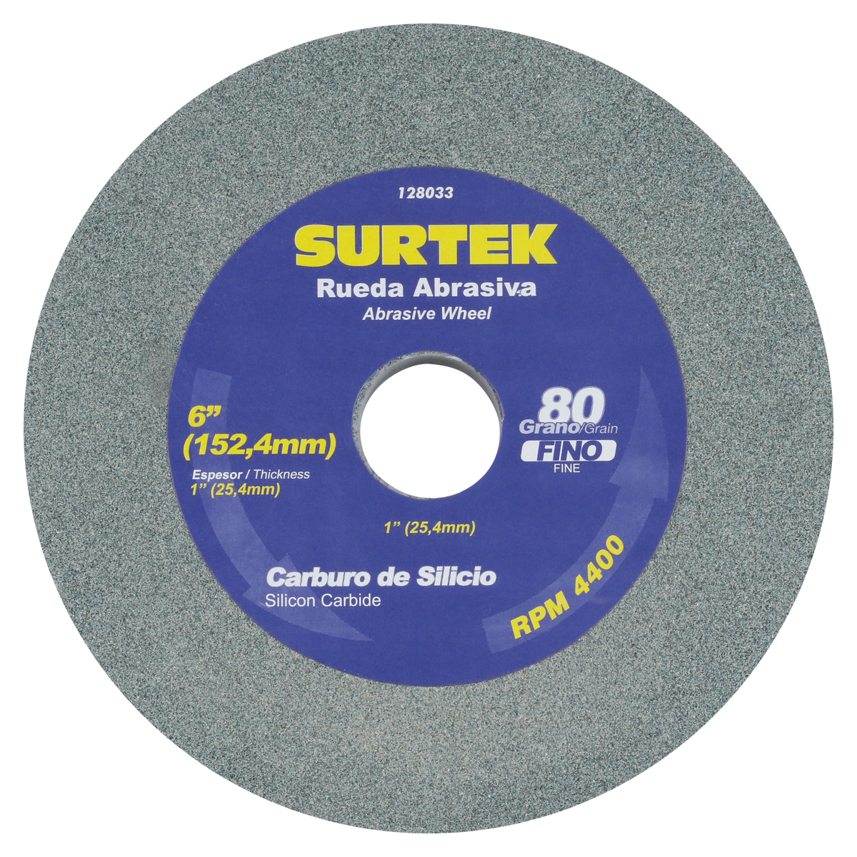 Rueda abrasiva de carburo de silicio verde grano 80, 6" x 1" Surtek