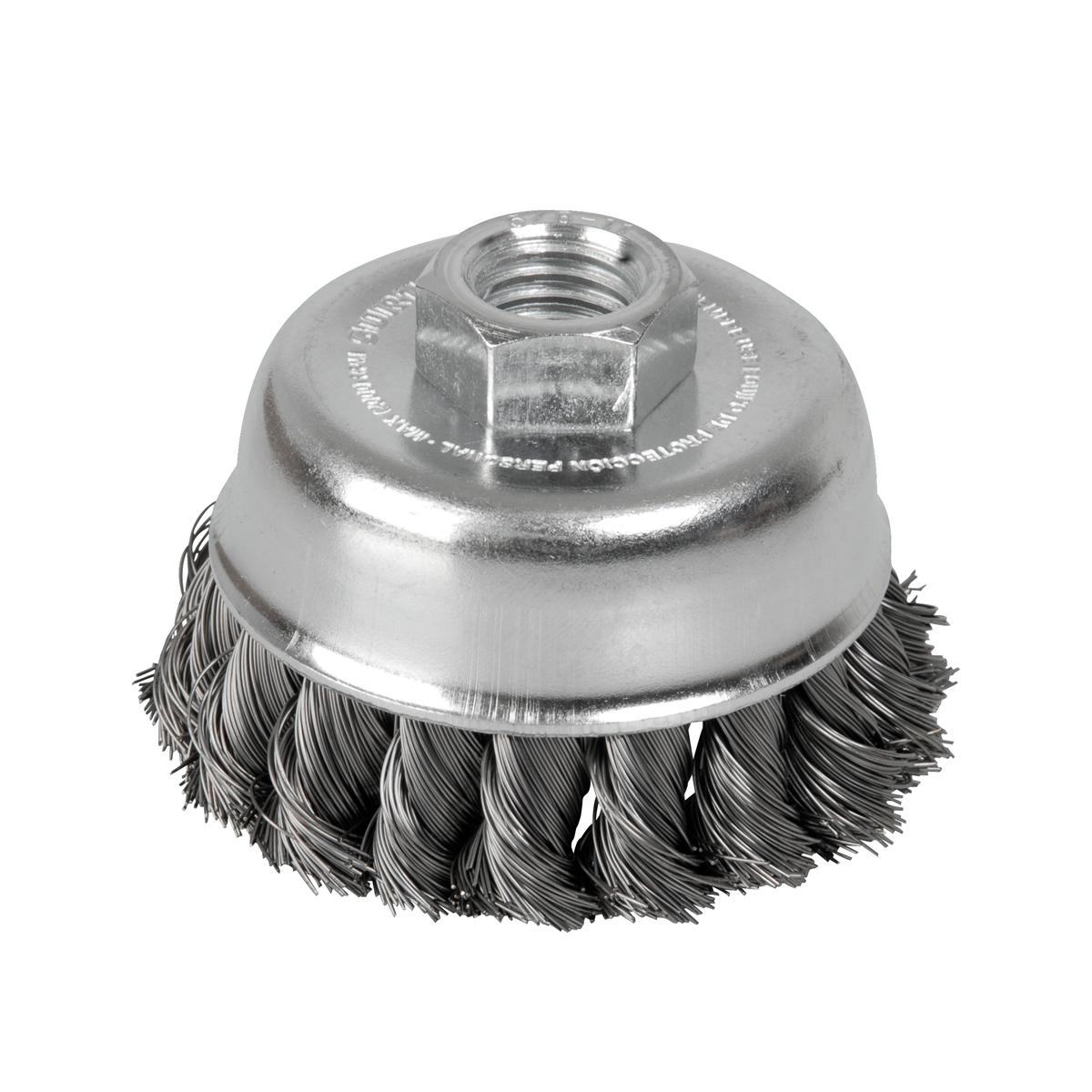 Carda copa trenzada alambre delgado 5" x 0.35 mm con rosca M14 Surtek