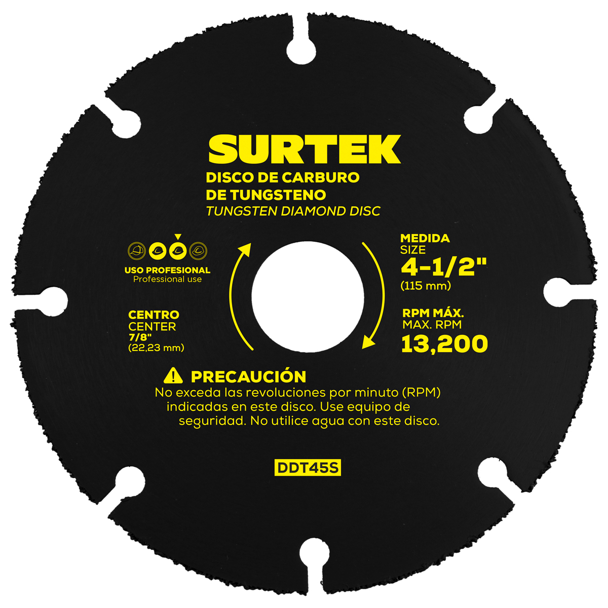 Disco de diamante multi-corte punta de carburo de tungsteno, 4-1/2" Surtek