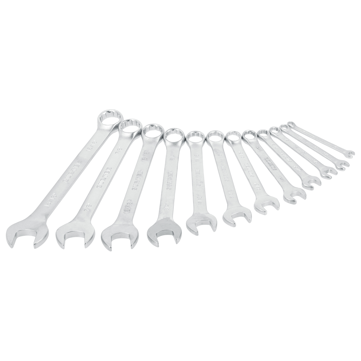 Juego de llaves combinadas satinadas en pulgadas, 12 puntas, 12 piezas en rack Surtek