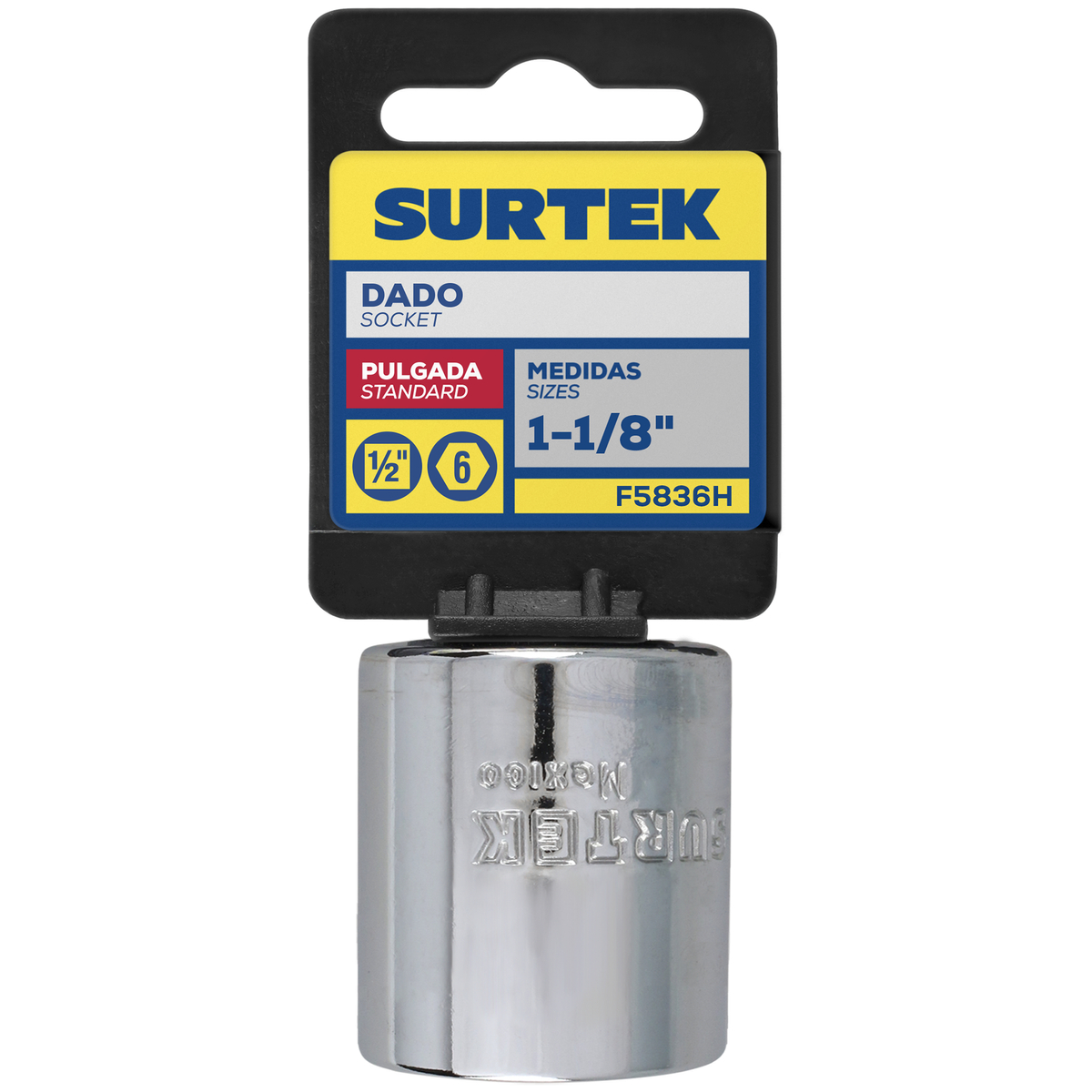 Dado en pulgadas cuadro de 1/2", 6 puntas, 1-1/8" Surtek