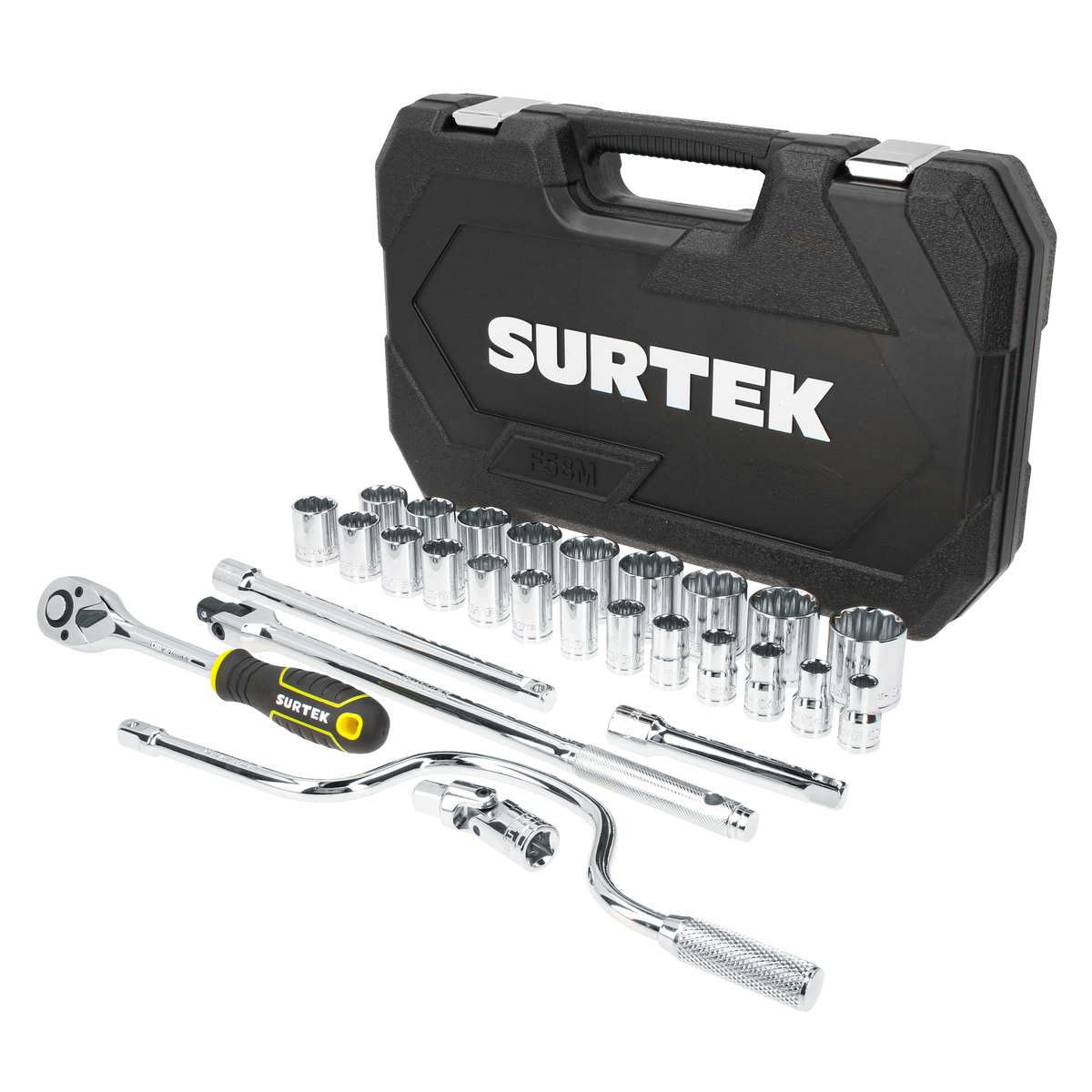 Juego de dados y accesorios cuadro de 1/2" métrico, 28 piezas Surtek