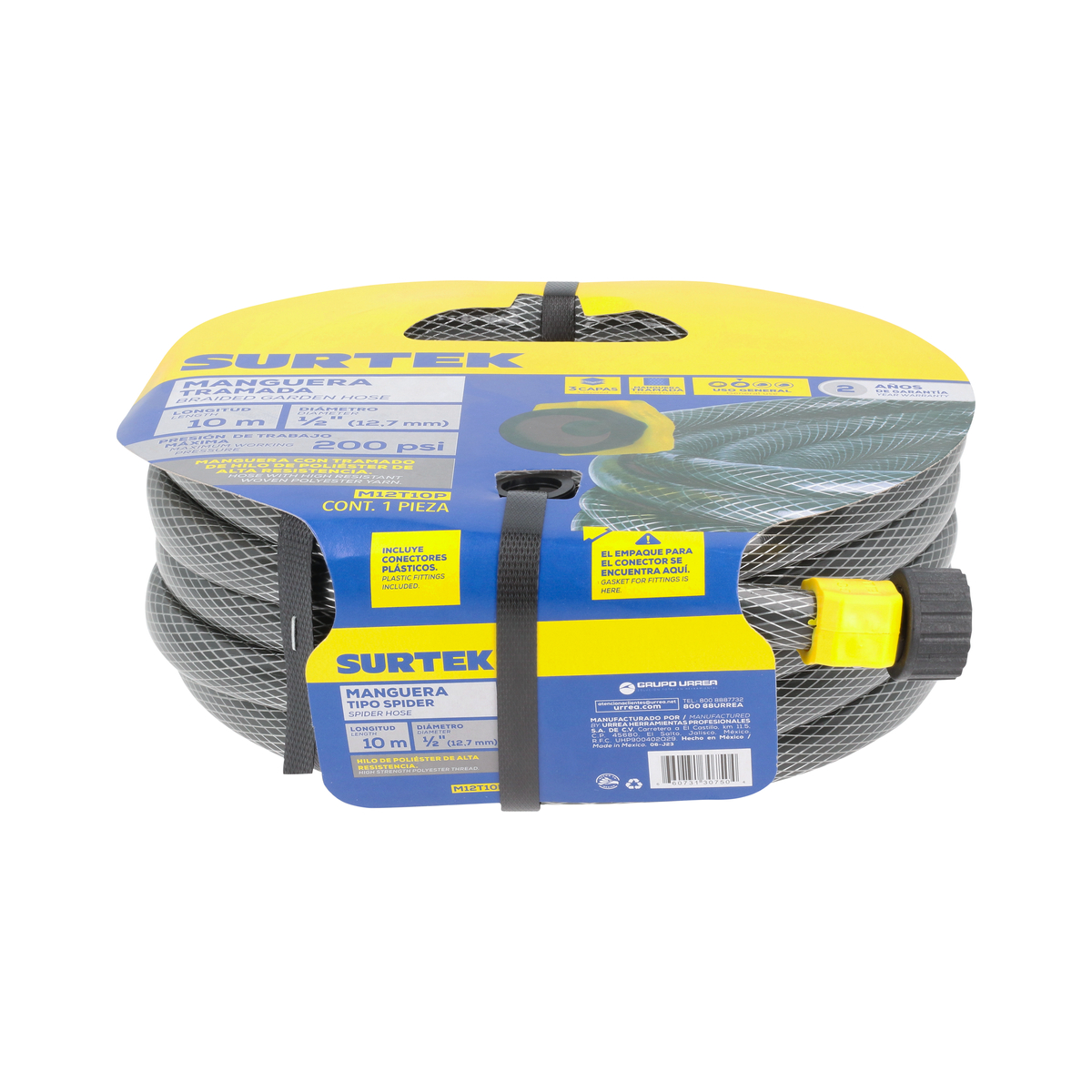 Manguera para jardín tramada gris con conector plásticos 1/2", 10 m Surtek