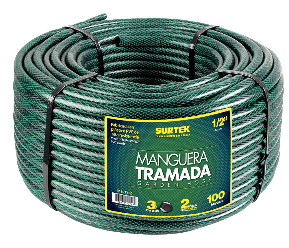 Manguera para jardín tramada verde en rollo 5/8", 100 m Surtek