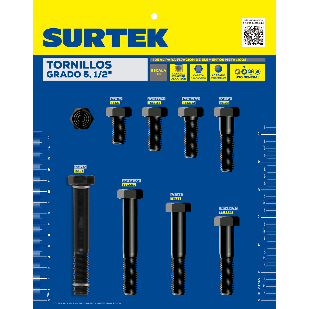 Muestrario de tornillos 5°, 1/ 2 in