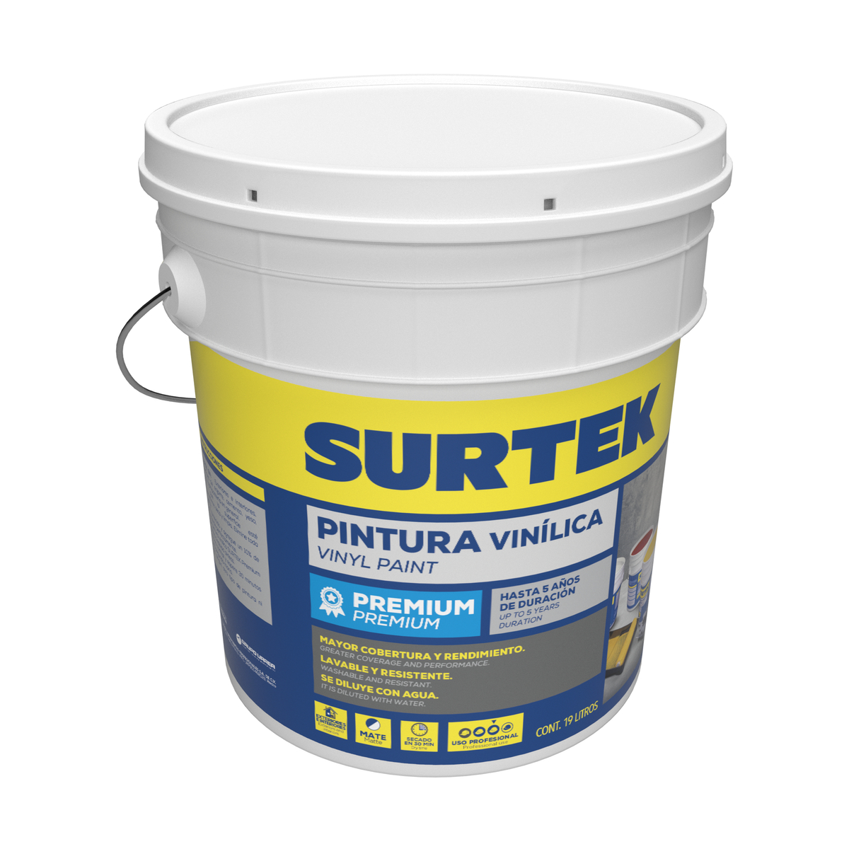 Cubeta de pintura vinílica premium 19 Lt color rojo Surtek