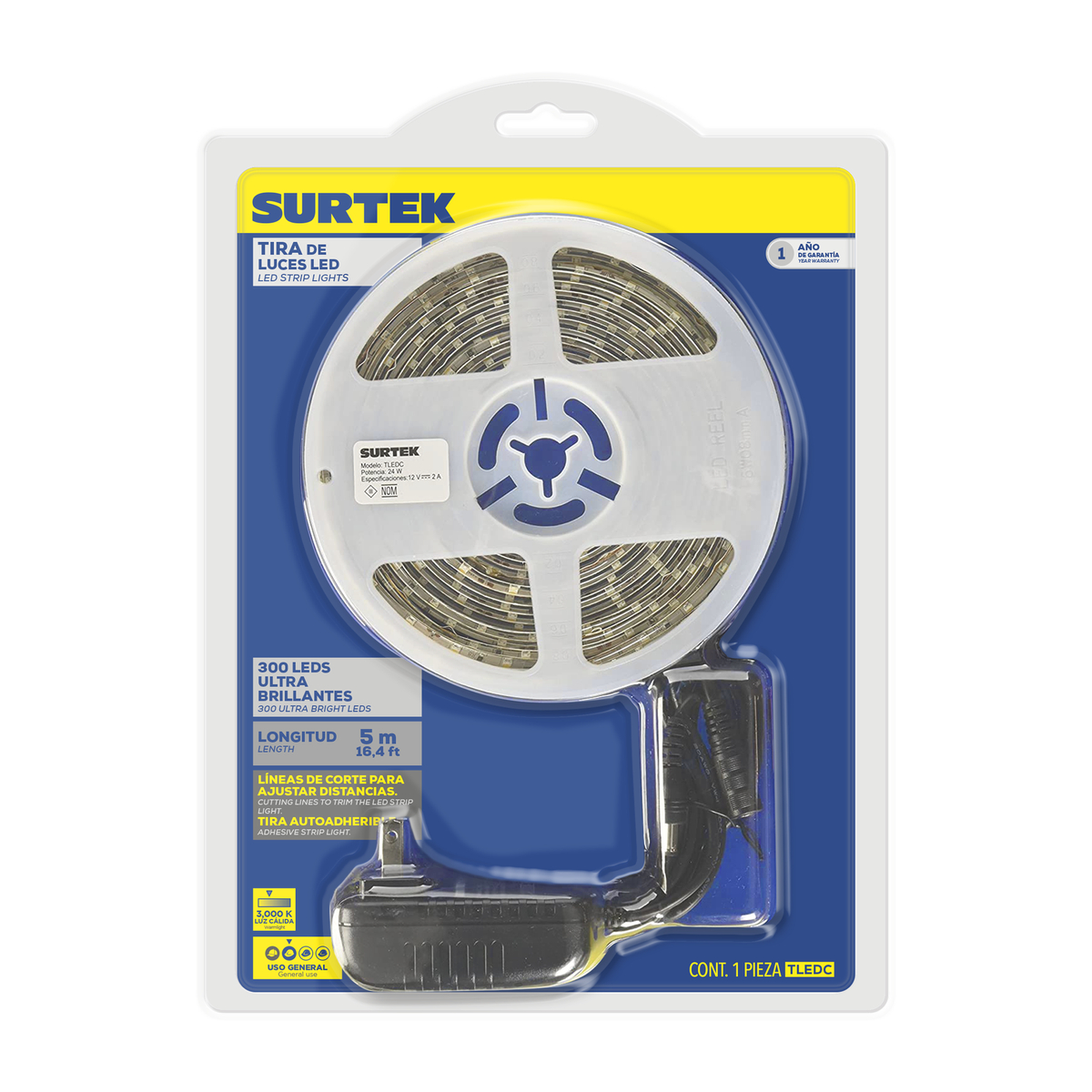 Tira de LED 5 m, 72 W, luz RGB Surtek