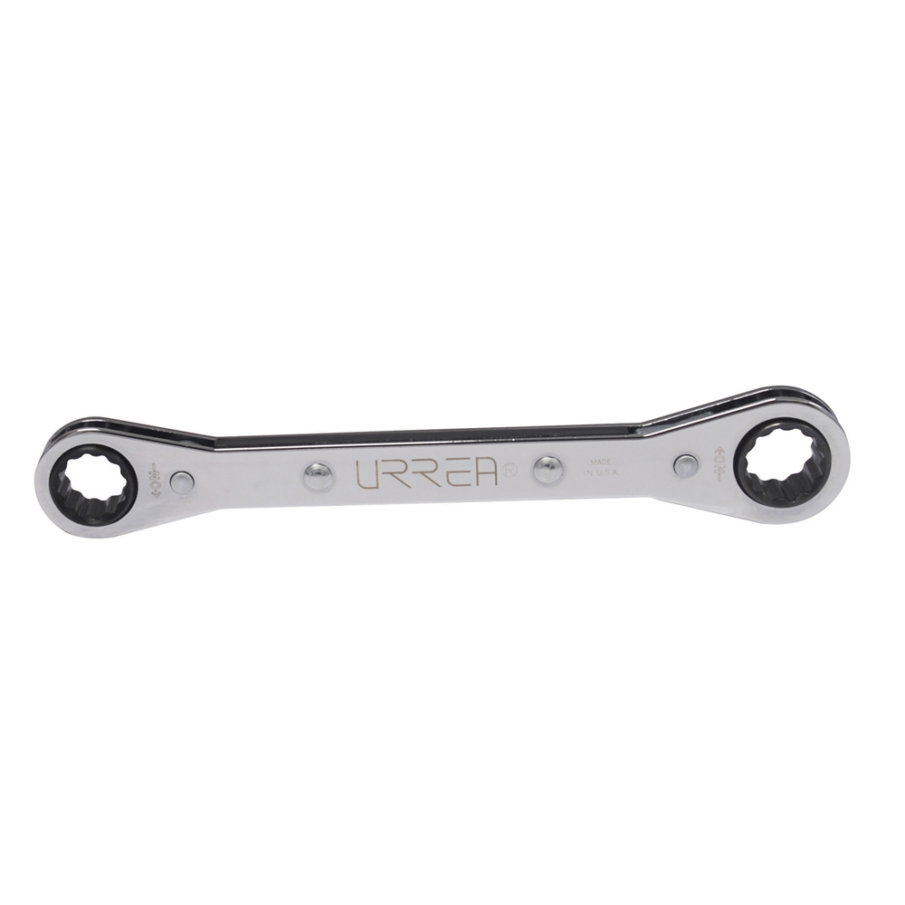Llave de estrías pulido espejo plana de matraca en pulgadas, 12 puntas, 3/8" x 7/16" Urrea