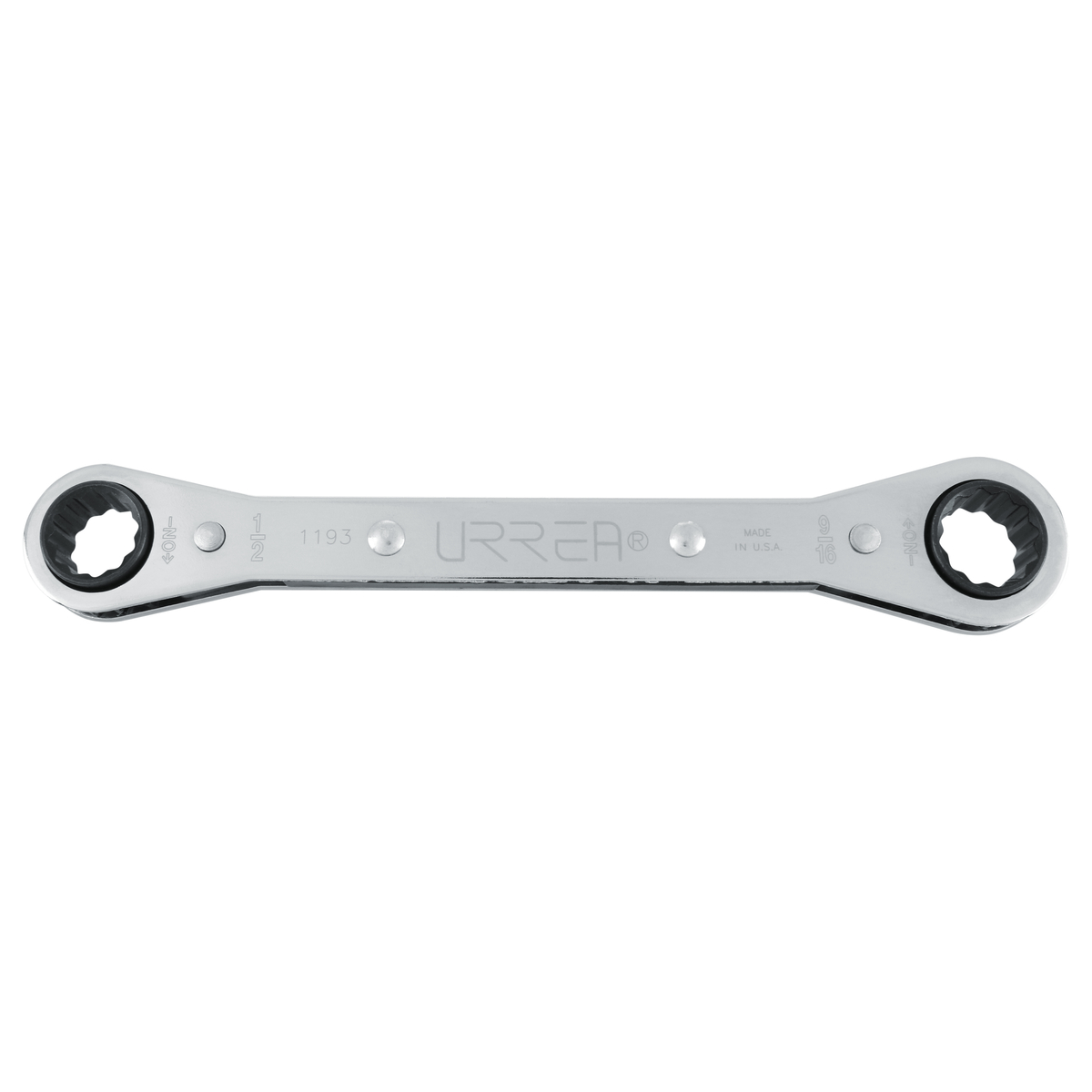 Llave de estrías pulido espejo plana de matraca en pulgadas, 12 puntas, 1/2" x 9/16" Urrea