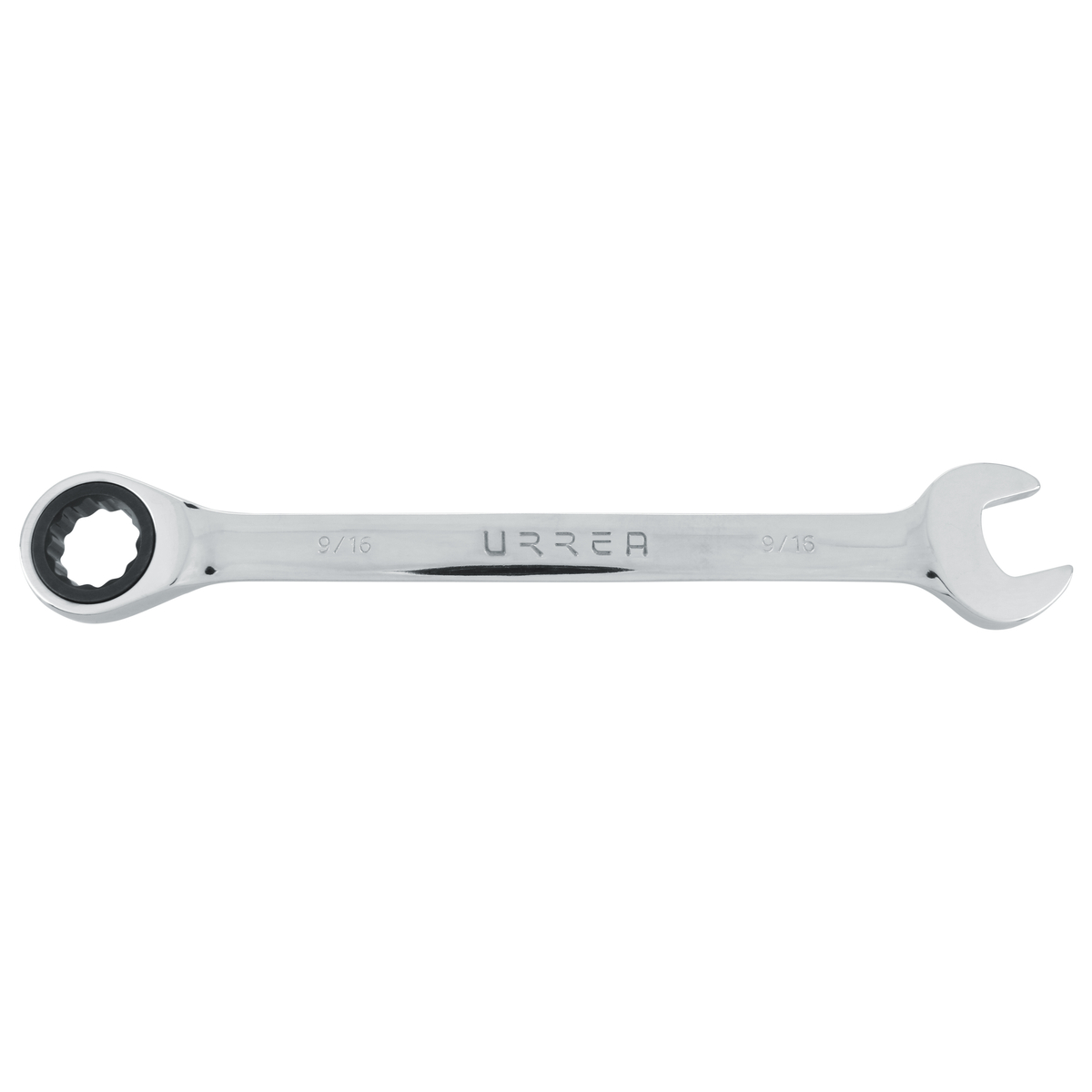 Llave combinada pulido espejo de matraca en pulgadas, 12 puntas, 9/16" Urrea