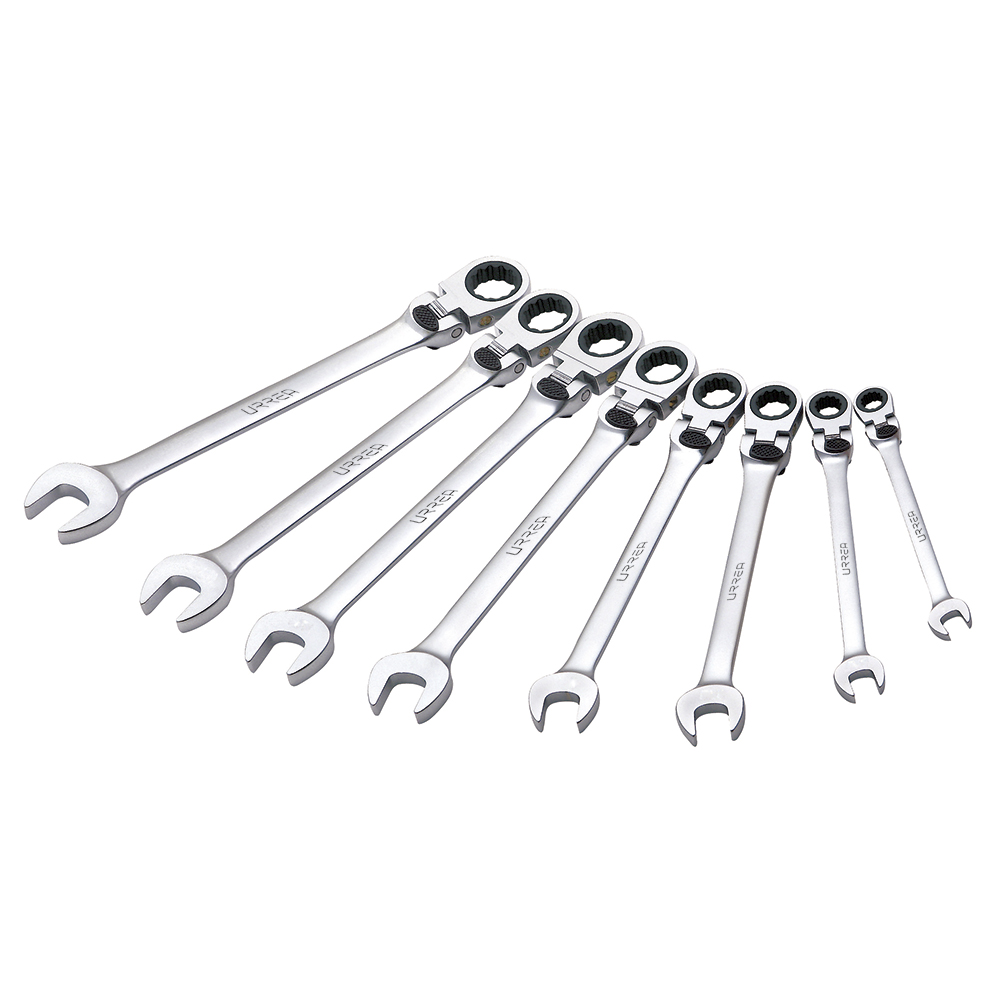 Juego de llaves combinadas pulido espejo flex de matraca spline en pulg,9 pz en caja plást Urrea