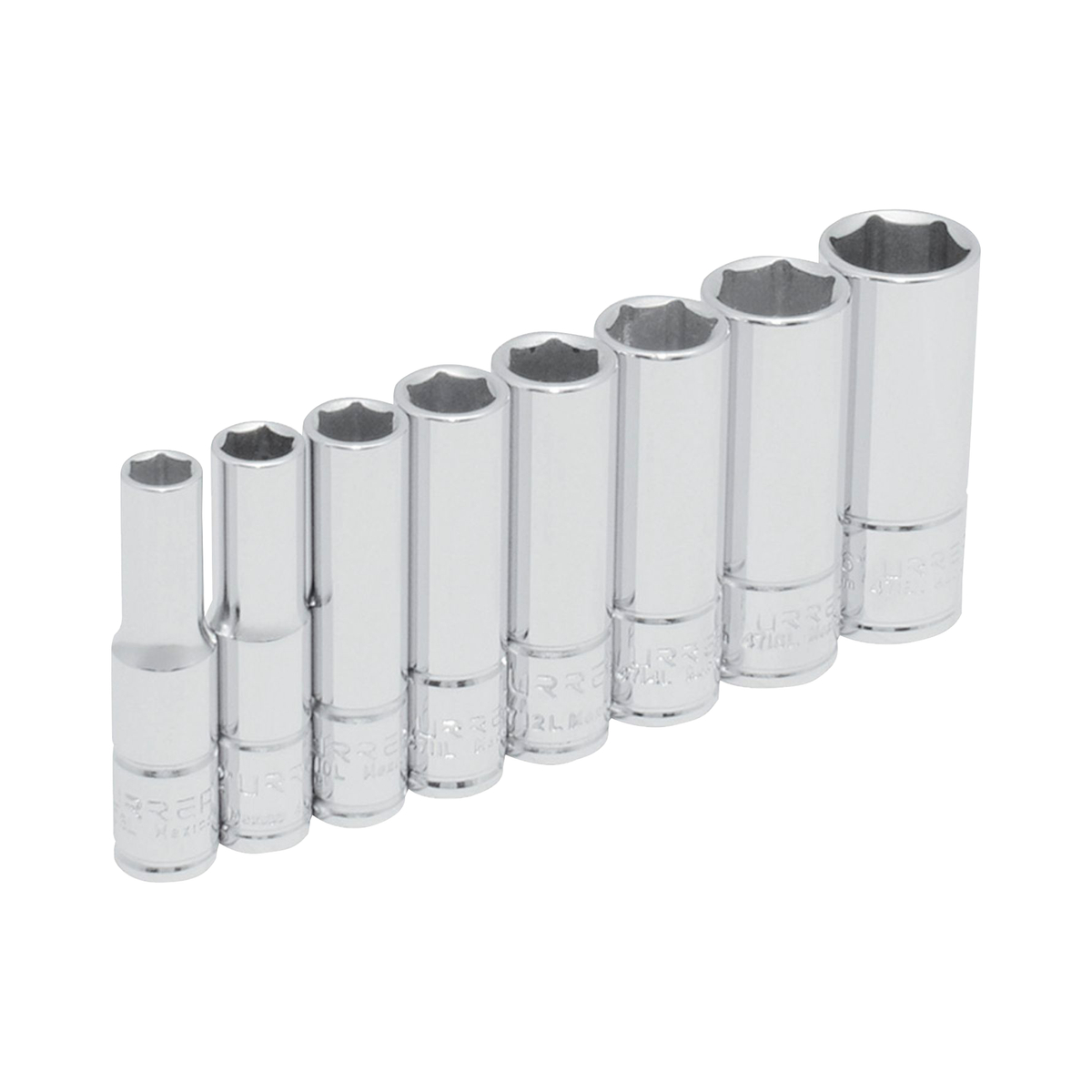 Juego de dados largos cuadro de 1/4", 6 puntas, en pulgadas, 8 piezas Urrea