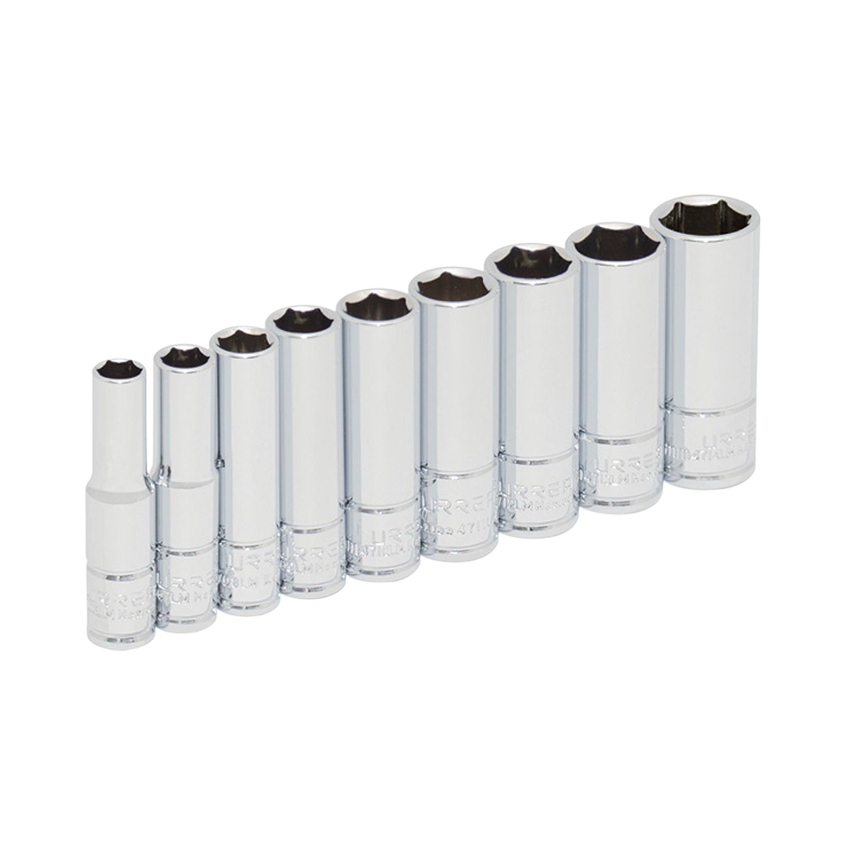 Juego de dados largos cuadro de 1/4", 6 puntas, métricos, 9 piezas Urrea