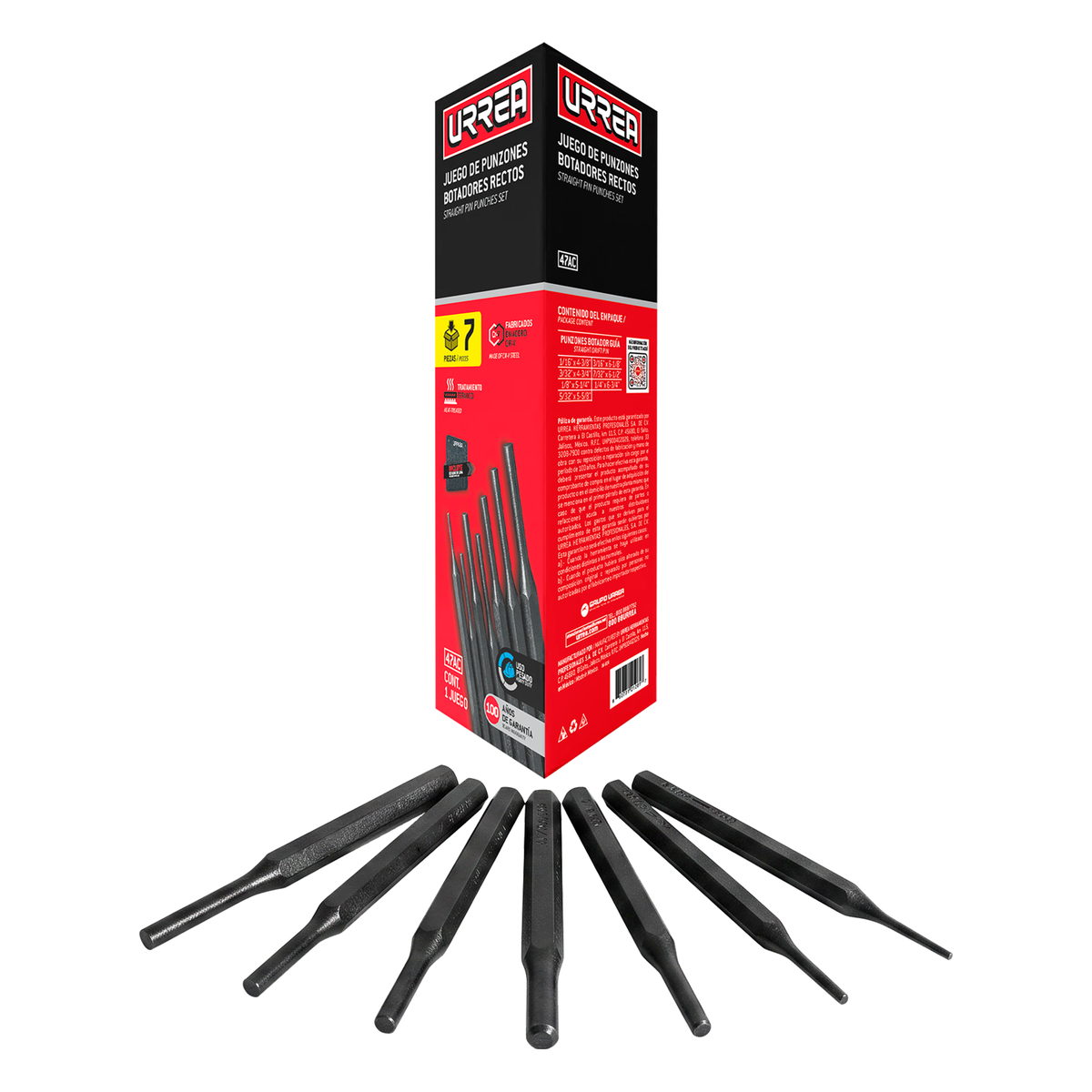 Juego de punzones botadores re ctos, 7 piezas en caja