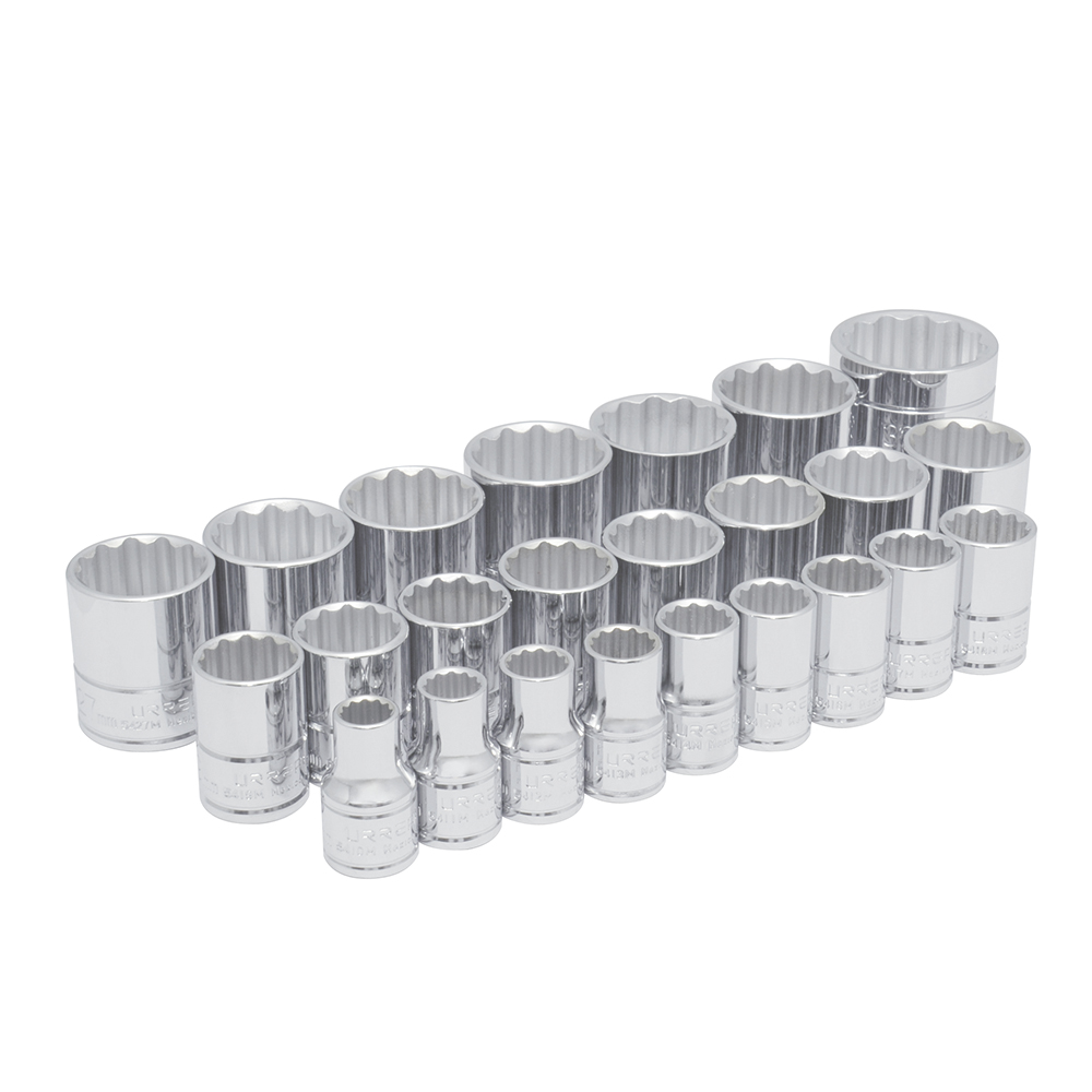 Juego de dados cuadro de 1/2", 12 puntas, métricos, 24 piezas Urrea