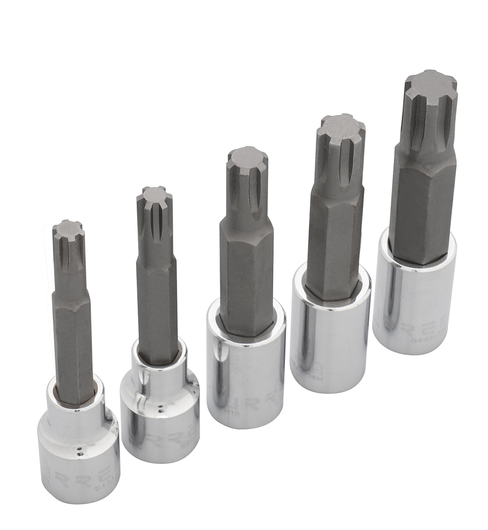 Juego de dados con punta ribe cuadro de 1/2", en riel, 5 piezas Urrea