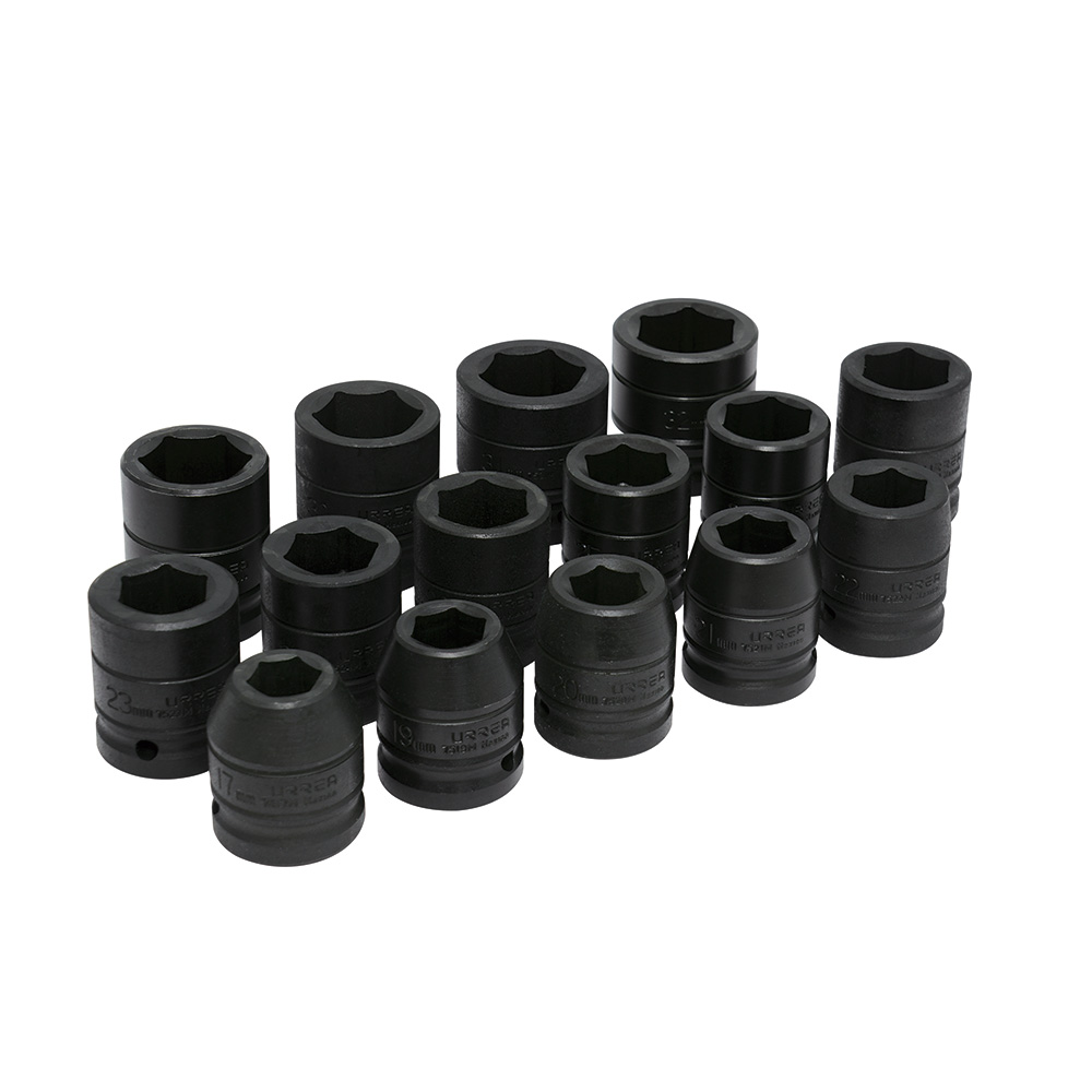 Juego de dados de impacto cuadro de 3/4", 6 puntas, métricos, 15 piezas Urrea