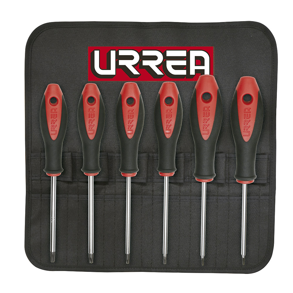 Juego de destornilladores con mango bimaterial punta torx, 6 piezas en estuche Urrea