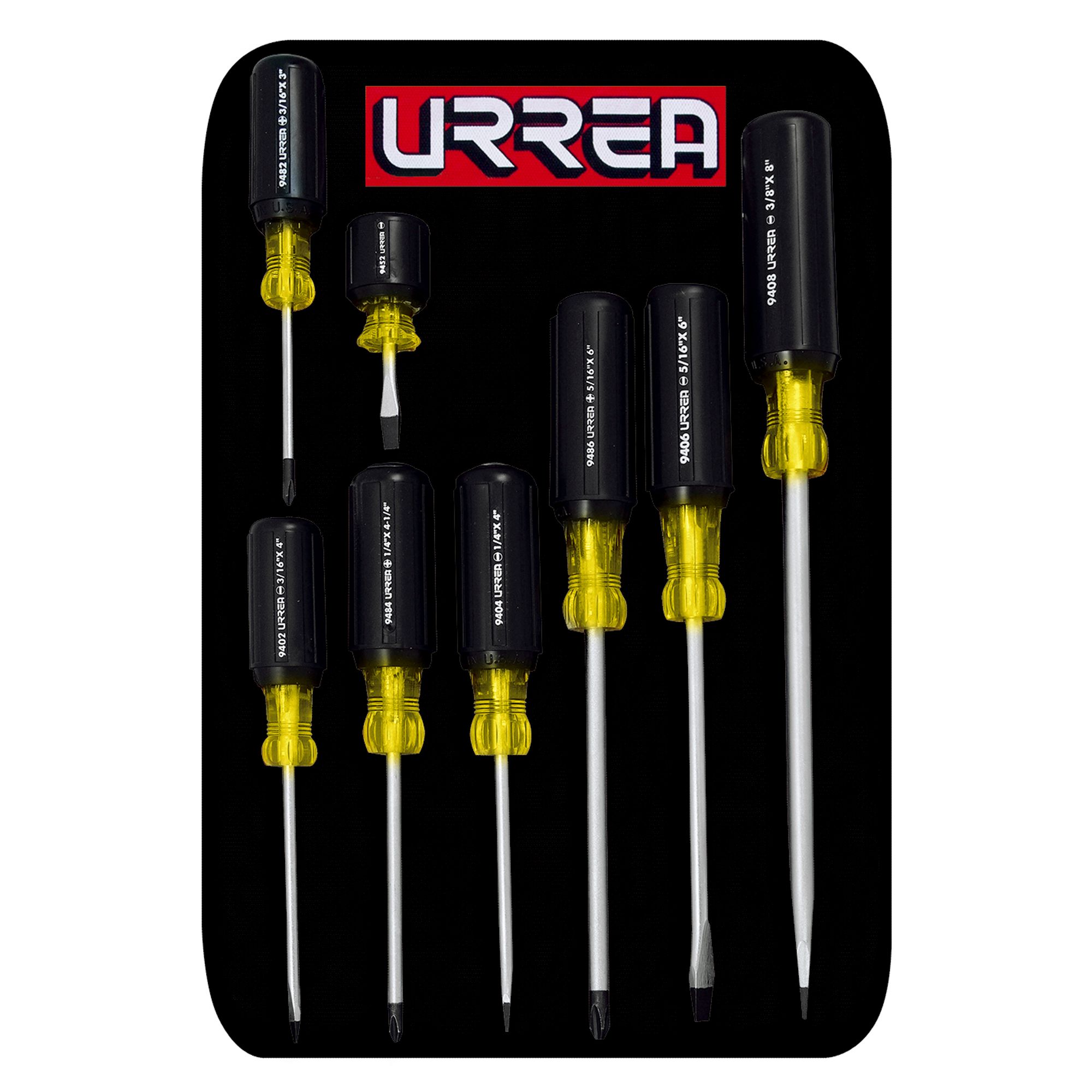 Juego de destornilladores con mango cushion grip, combinados, 8 piezas en estuche Urrea