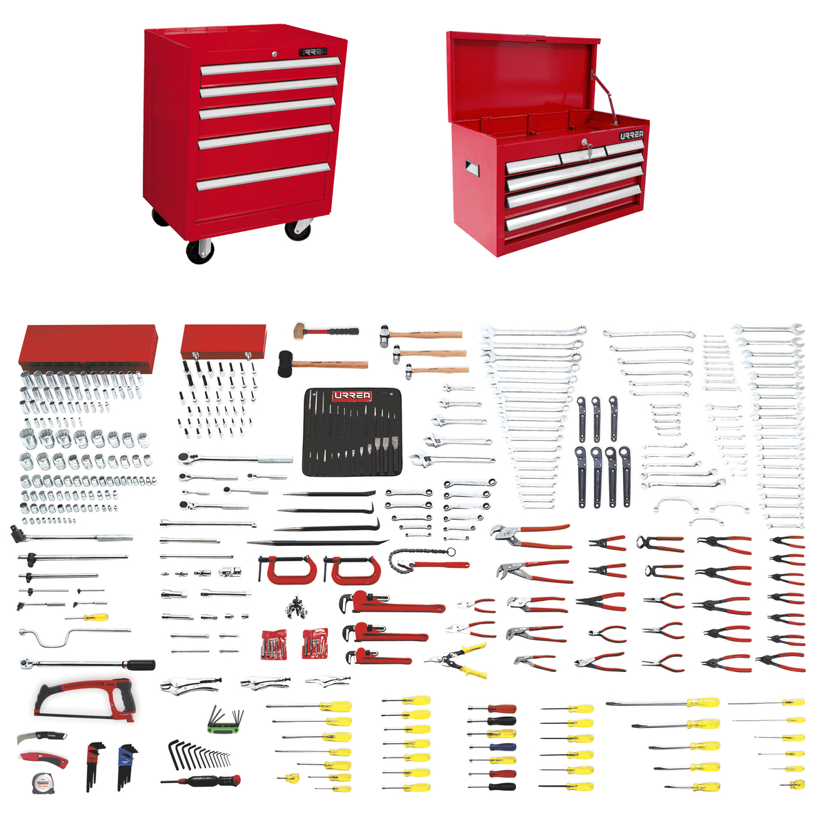 Juego maestro industrial combinado 441 piezas, con gabinetes EX27M5, EX27S6 Urrea