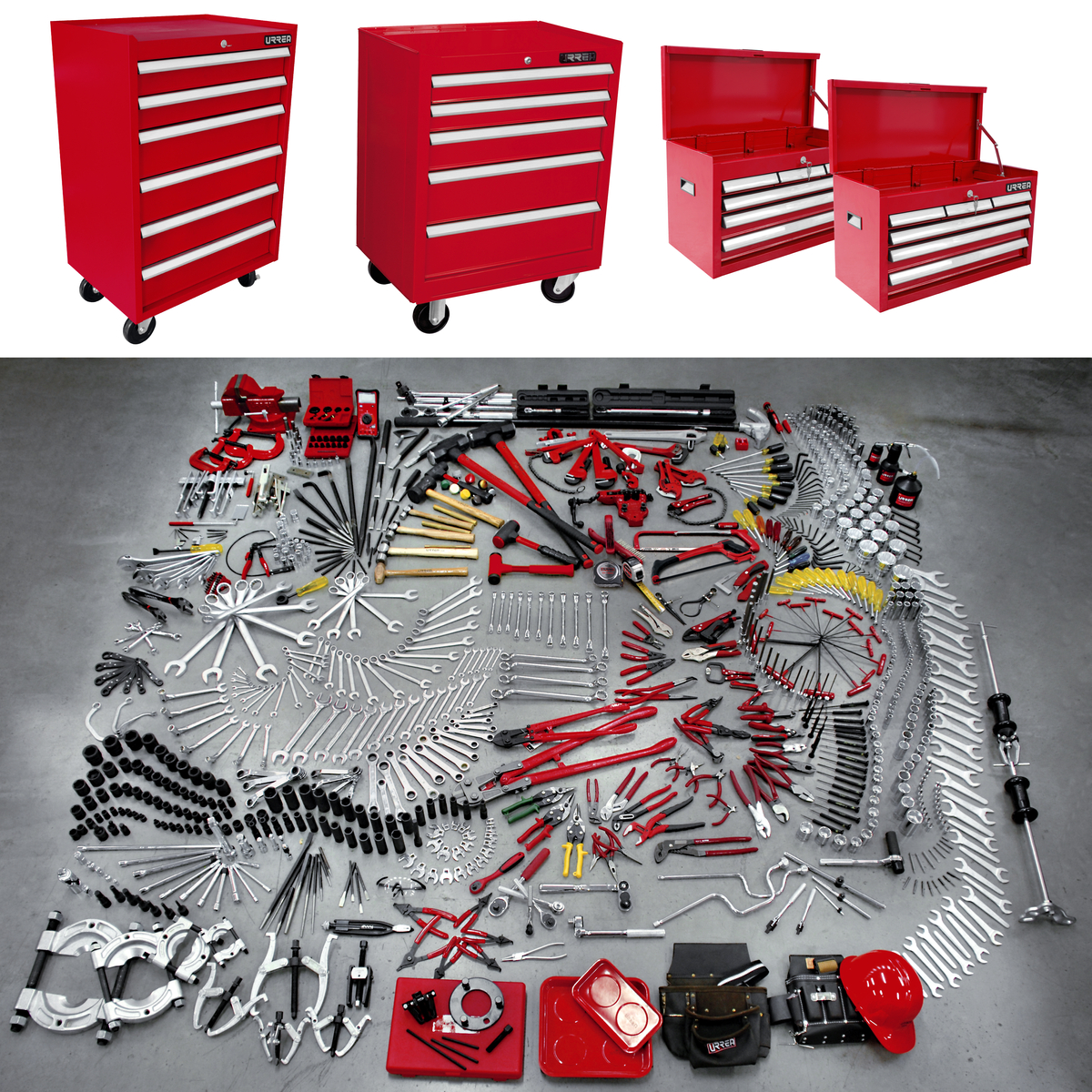 Juego maestro industrial combinado 937 piezas, con gabinetes EX27M5, EX27M6, EX27S6 Urrea