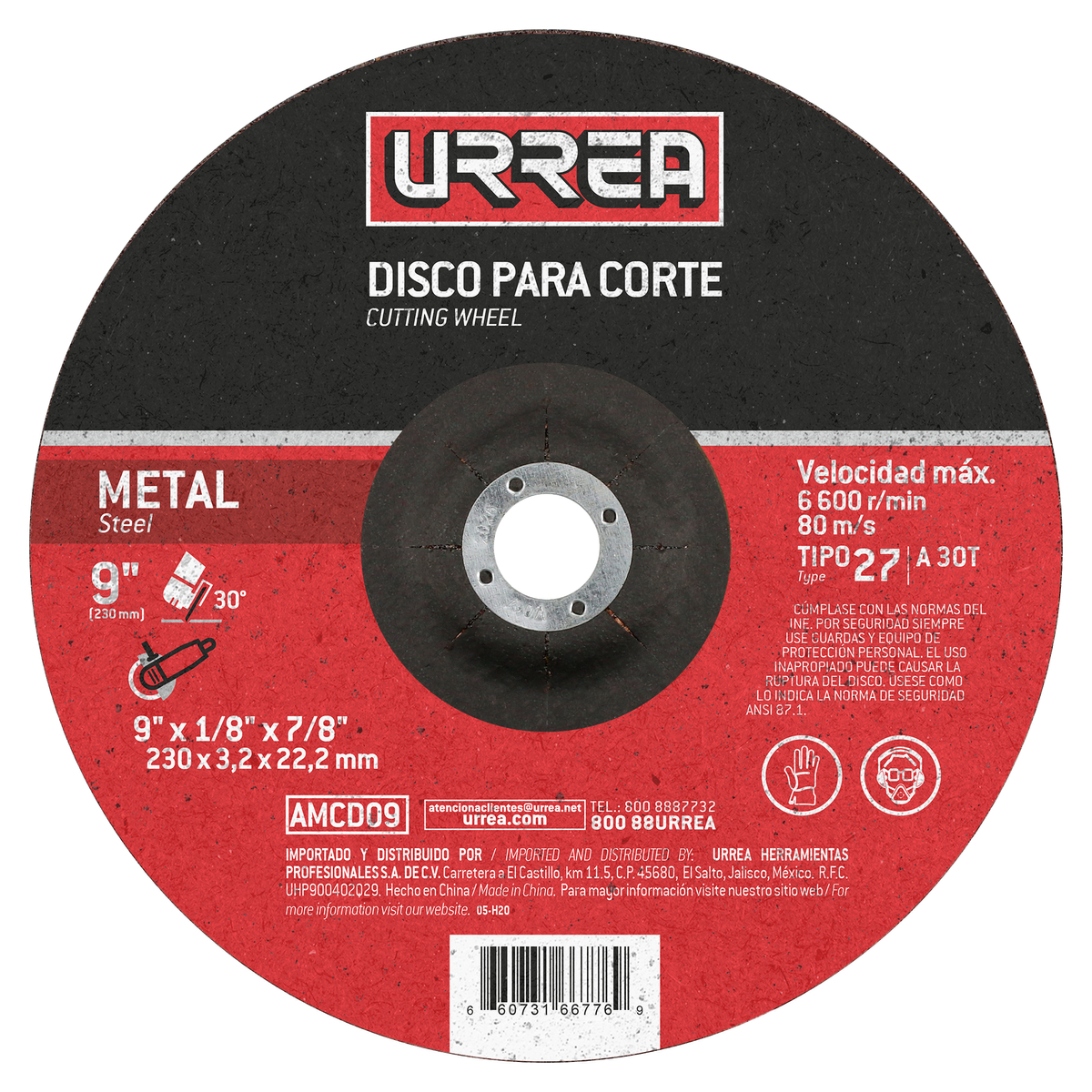 Disco abrasivo tipo 27 para metal 9" x 1/8" Urrea