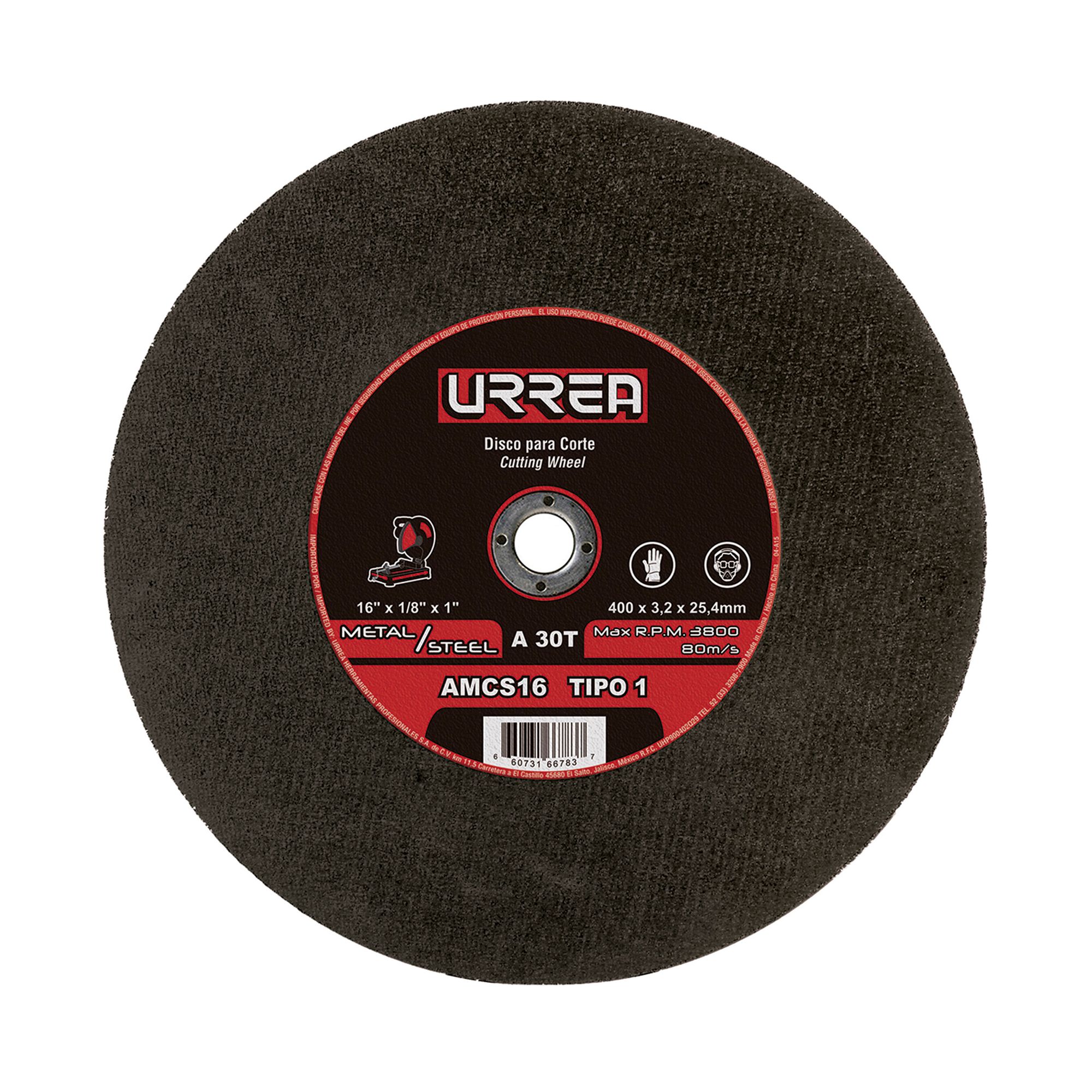 Disco abrasivo tipo 1 para metal 16" x 1/8" Urrea