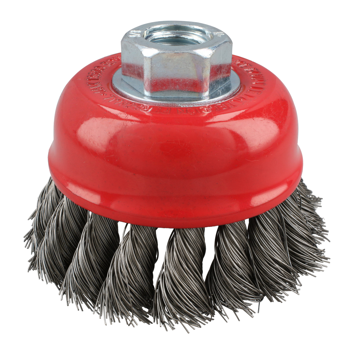 Carda copa trenzada alambre grueso de acero inoxidable 3" x 0.50 mm con rosca M14 Urrea