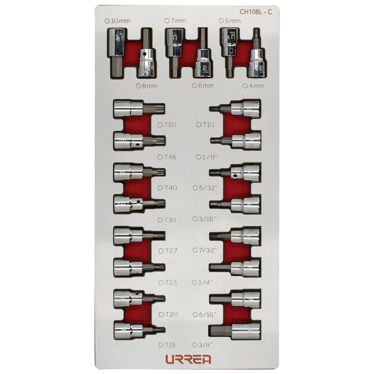 Juego de dados cuadro de 3/8" varias puntas 22 piezas, CH108L-C Urrea