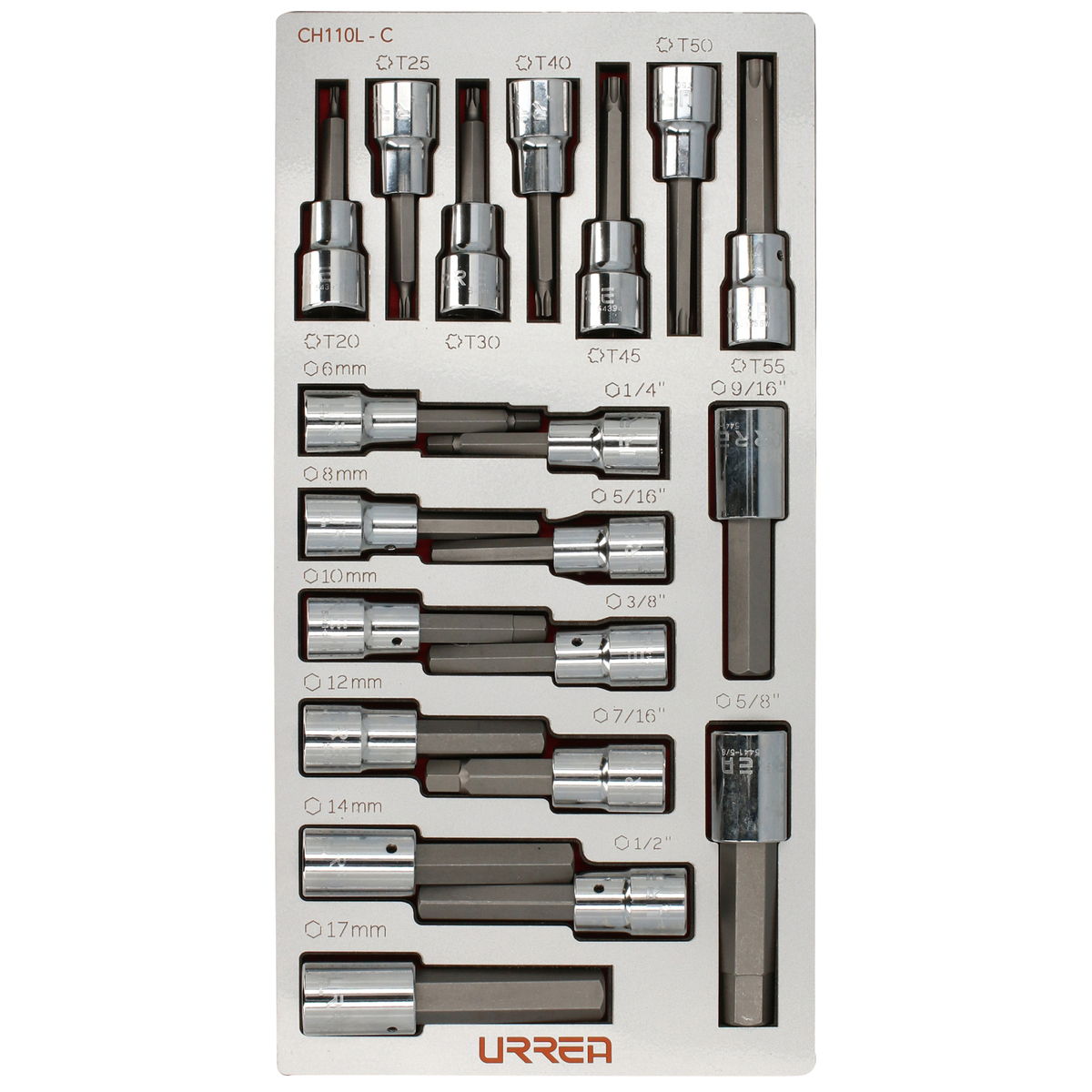 Juego de dados cuadro de 3/8" varias puntas 20 piezas, CH110L-C Urrea