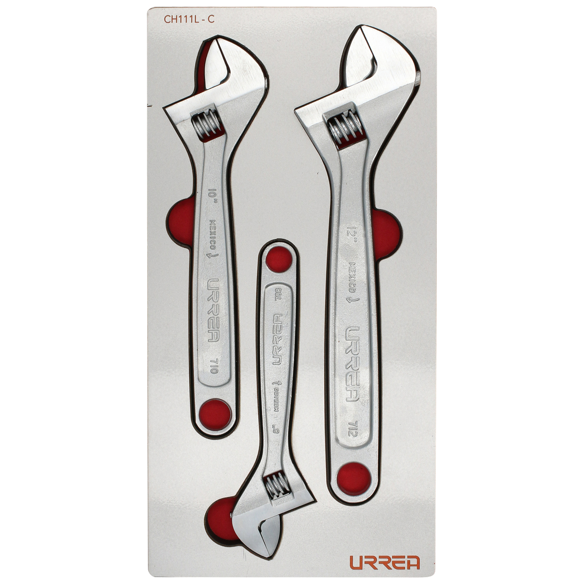 Juego de llaves ajustables cromadas con cubierta laminada 3 piezas, CH111L-C Urrea