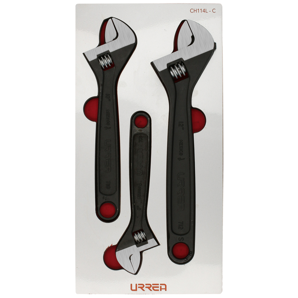 Juego de llaves ajustables fosfatizadas con cubierta laminada 3 piezas, CH114L-C Urrea