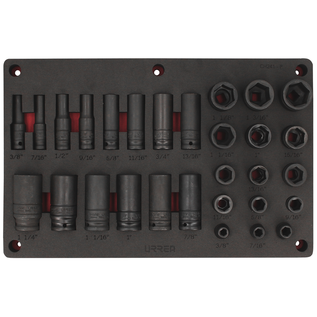 Juego de dados de impacto en pulgadas cuadro de 1/2" 29 piezas, CH241P-C Urrea