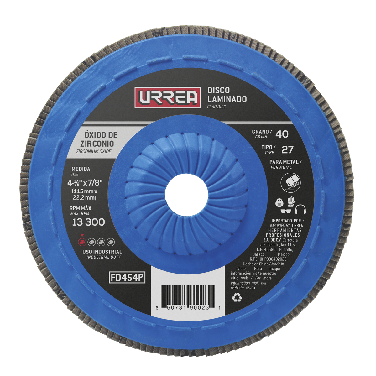 Disco laminado tipo 27 grano 40 con respaldo plástico, 4-1/2" Urrea