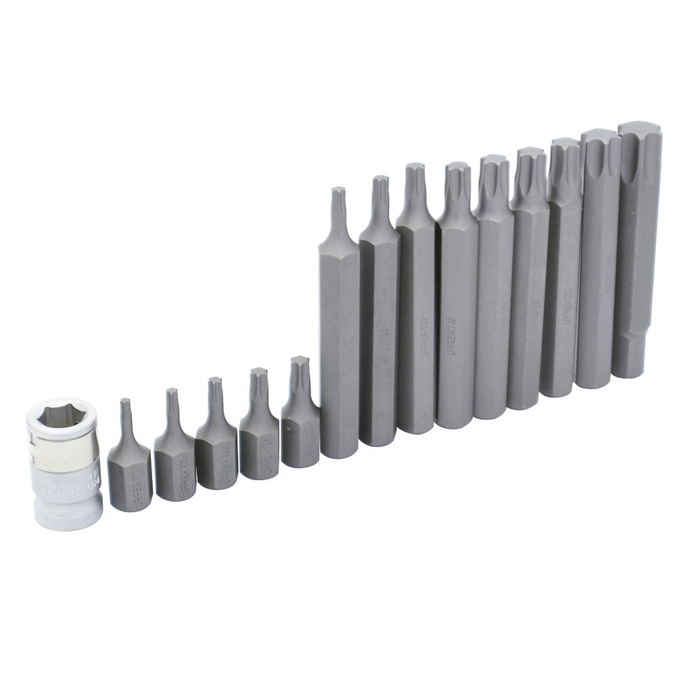 Juego de puntas torx cortas y largas hexágono de 3/8" con adaptador, 15 piezas en blíster Urrea