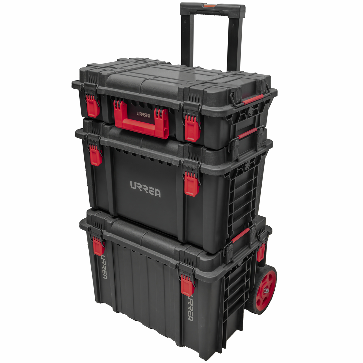 Juego de cajas modulares plást icas color negro 22 in, 3 piezas