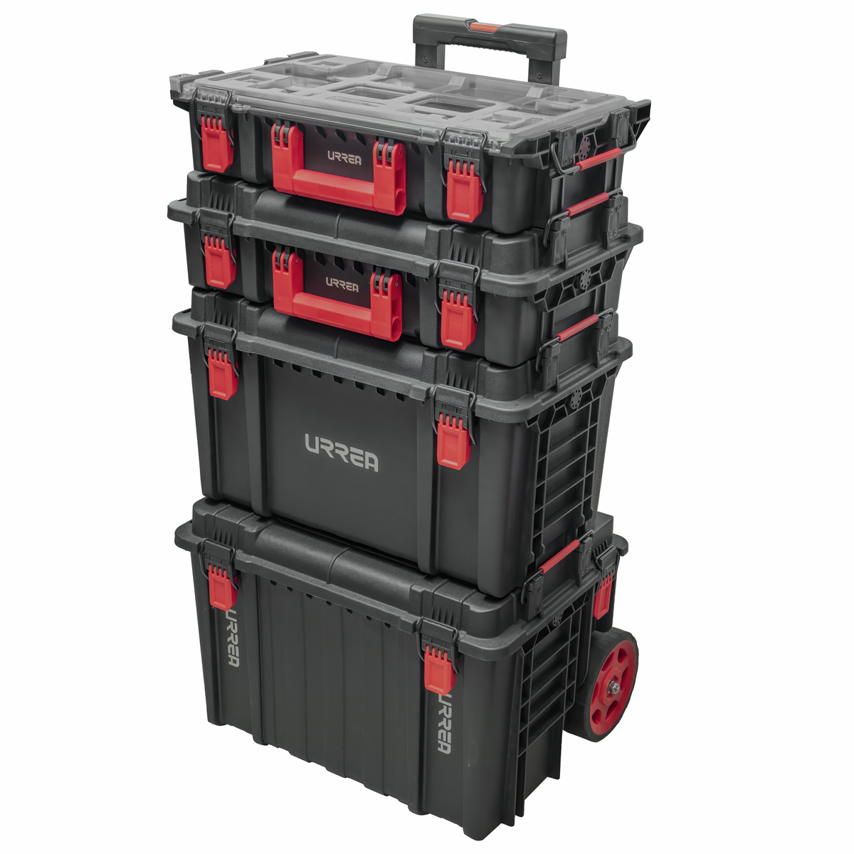 Juego de cajas modulares plást icas color negro 22 in, 4 piezas